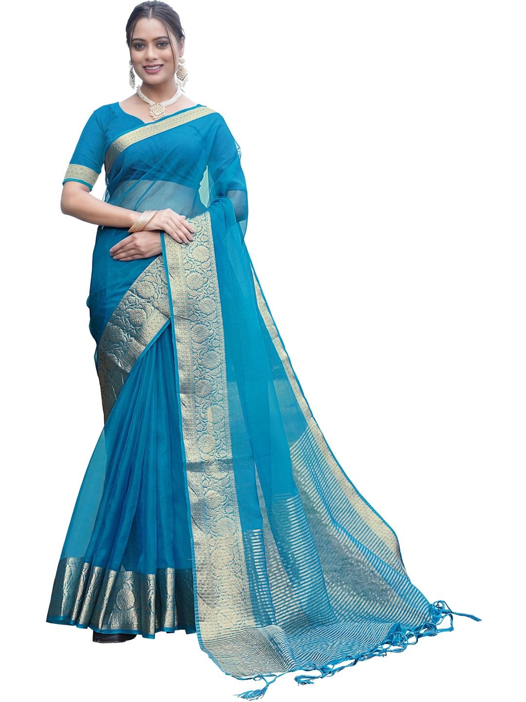 FASHION SENSE Woven Design Embroidered Satin Banarasi Saree-picture-35