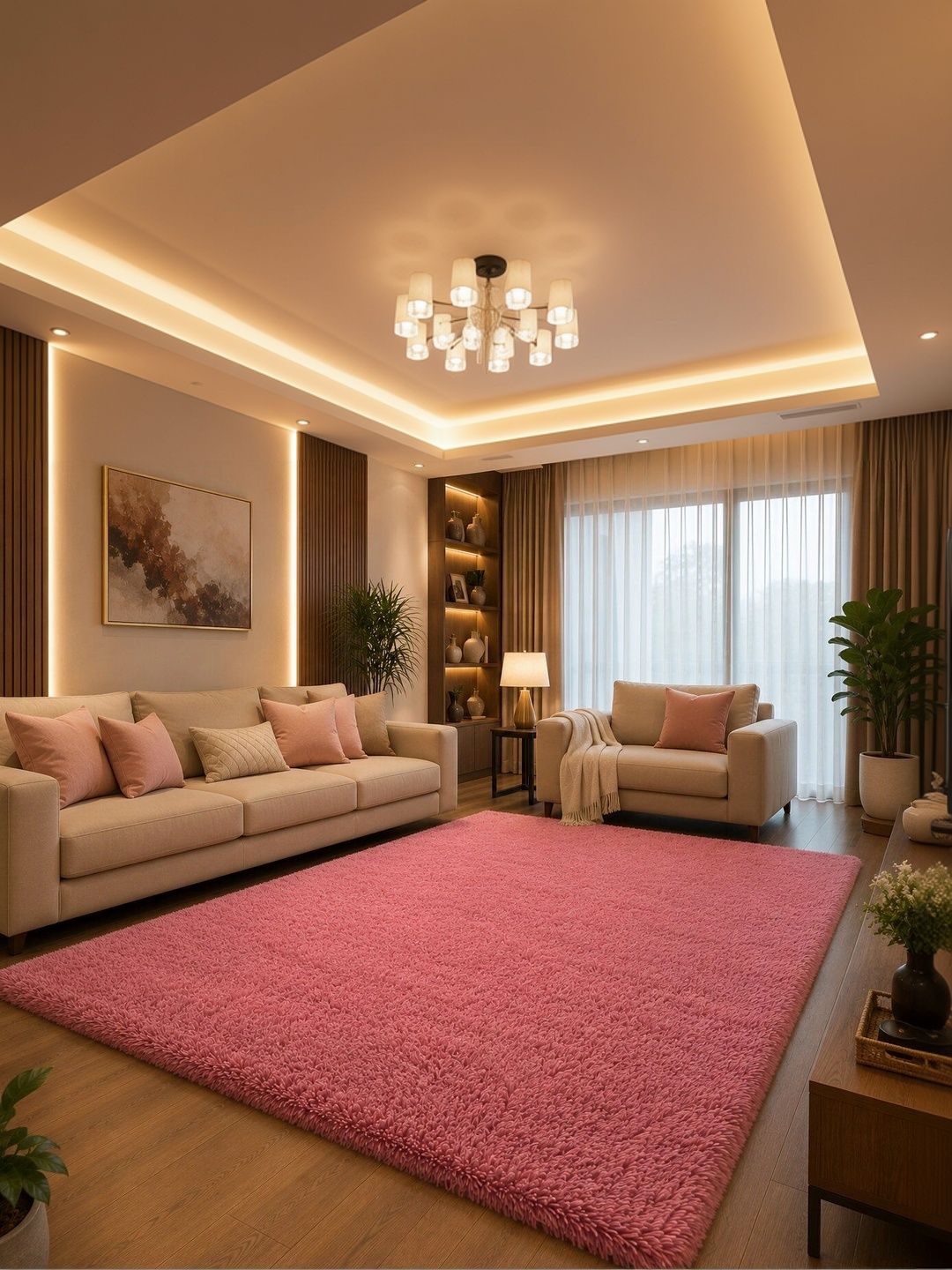 KAYNAT CARPET Pink Solid Shaggy Woollen Carpet-picture-30