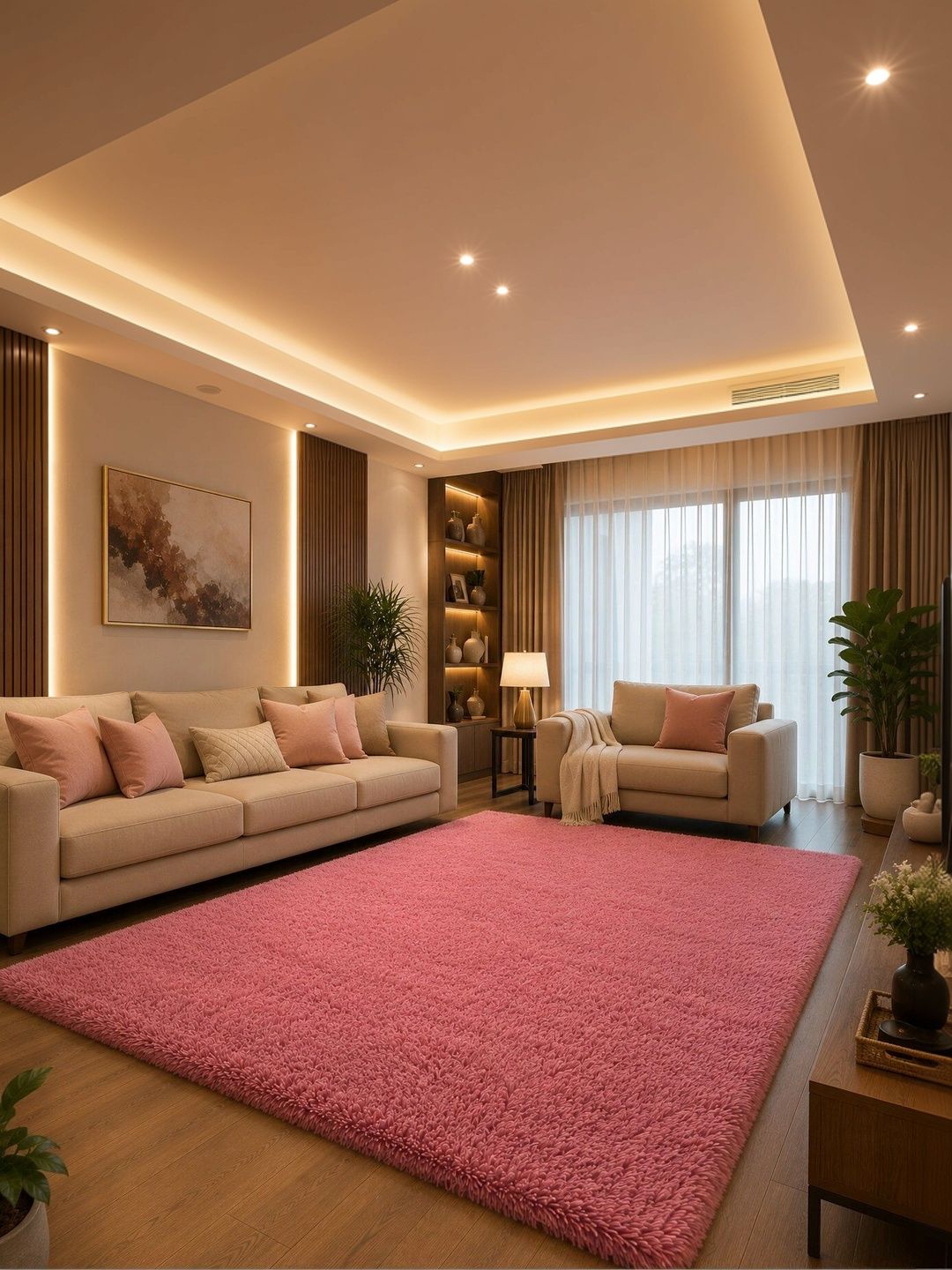 KAYNAT CARPET Pink Solid Shaggy Woollen Carpet-image-41