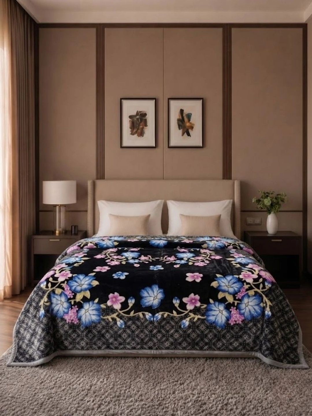 Signature Charcoal & Purple Floral Heavy Winter Blanket-image-15