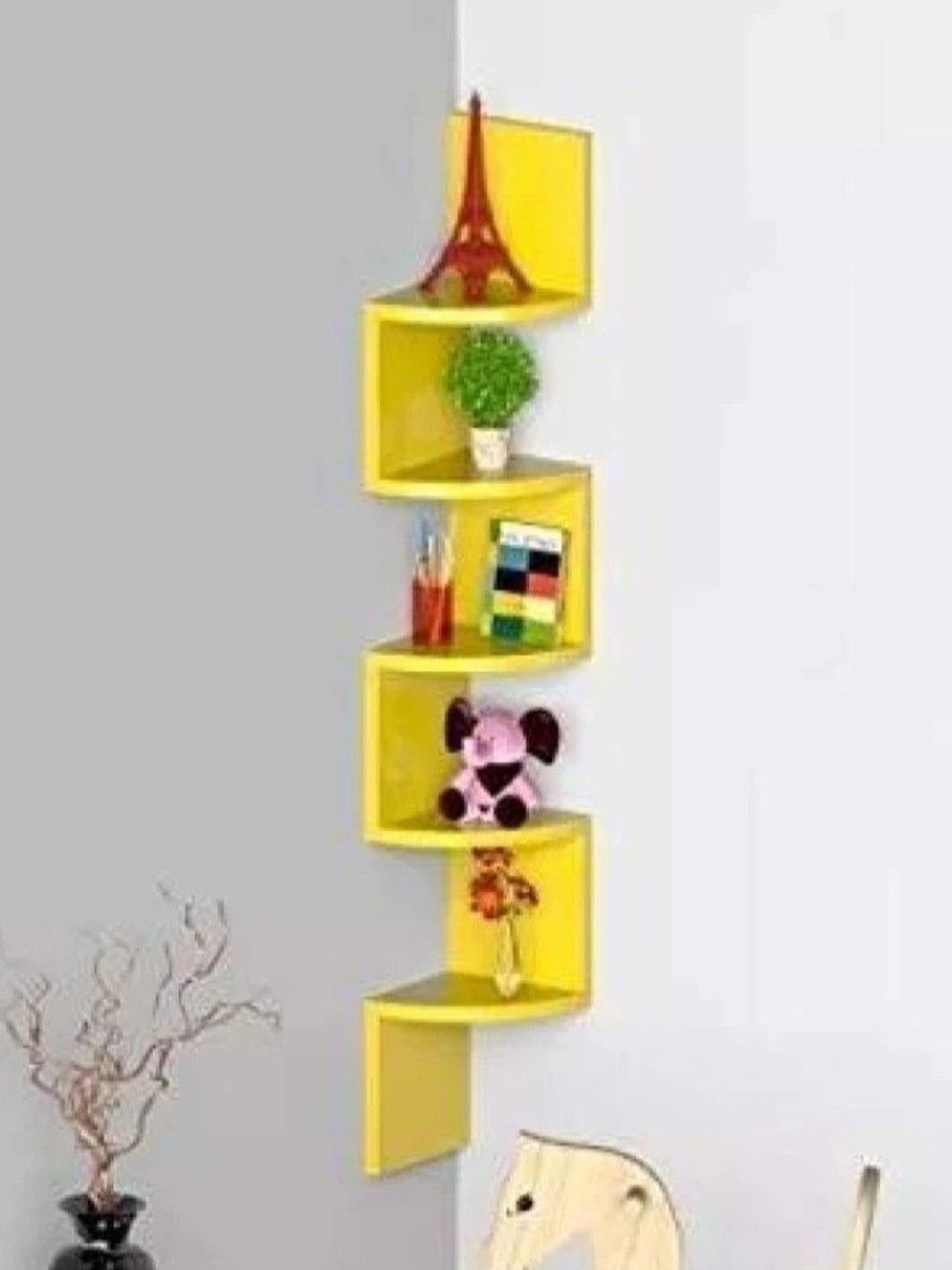 TFS TRADERS Yellow MDF Corner Wall Shelf-picture-42