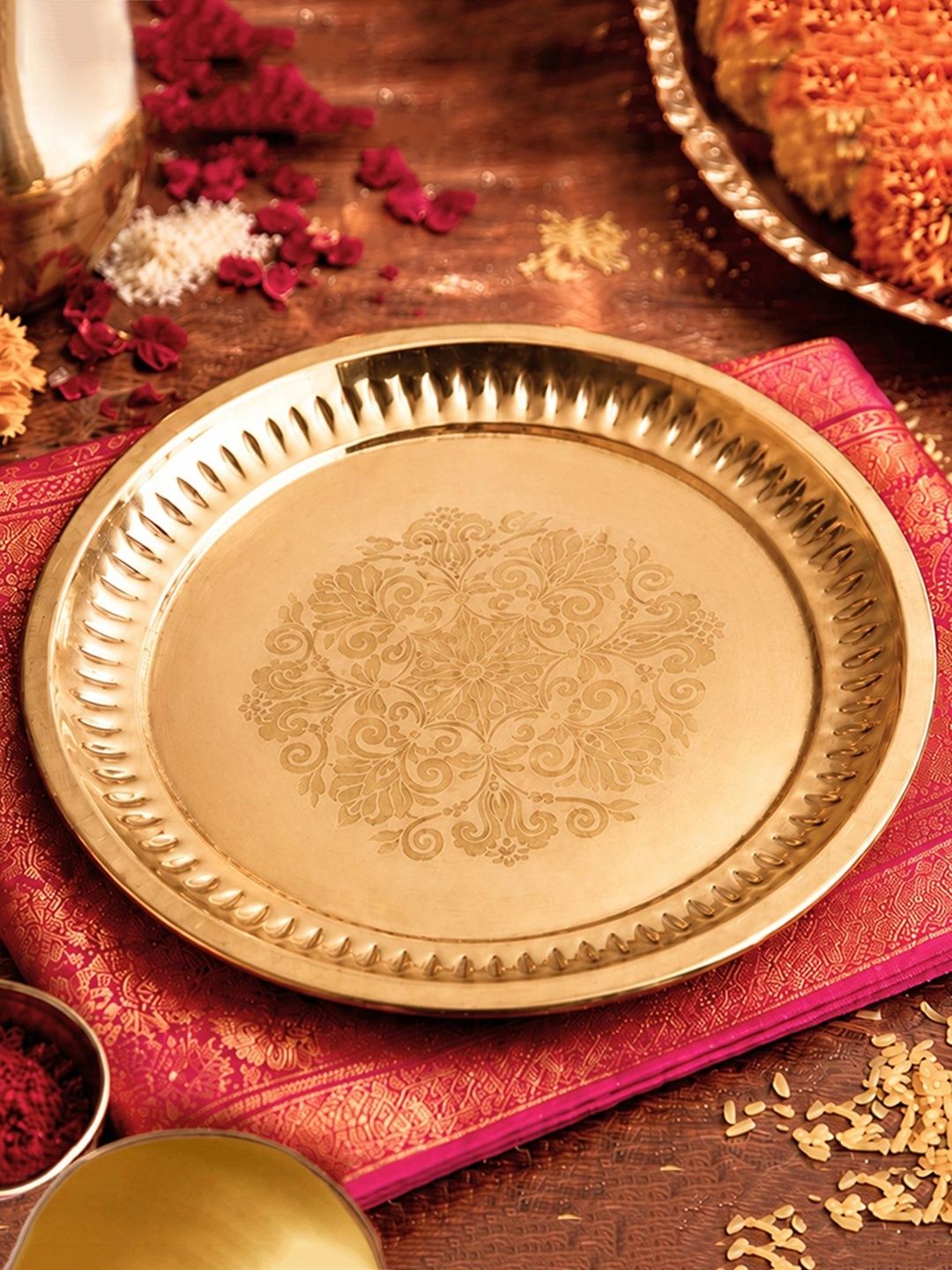 HABERE INDIA Gold-Plated Round Shaped Pooja Thali-picture-24