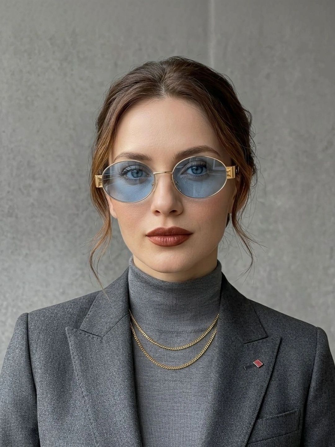 AKAYI Unisex Blue Lens & Gold-Toned Oval Sunglasses with-image-2