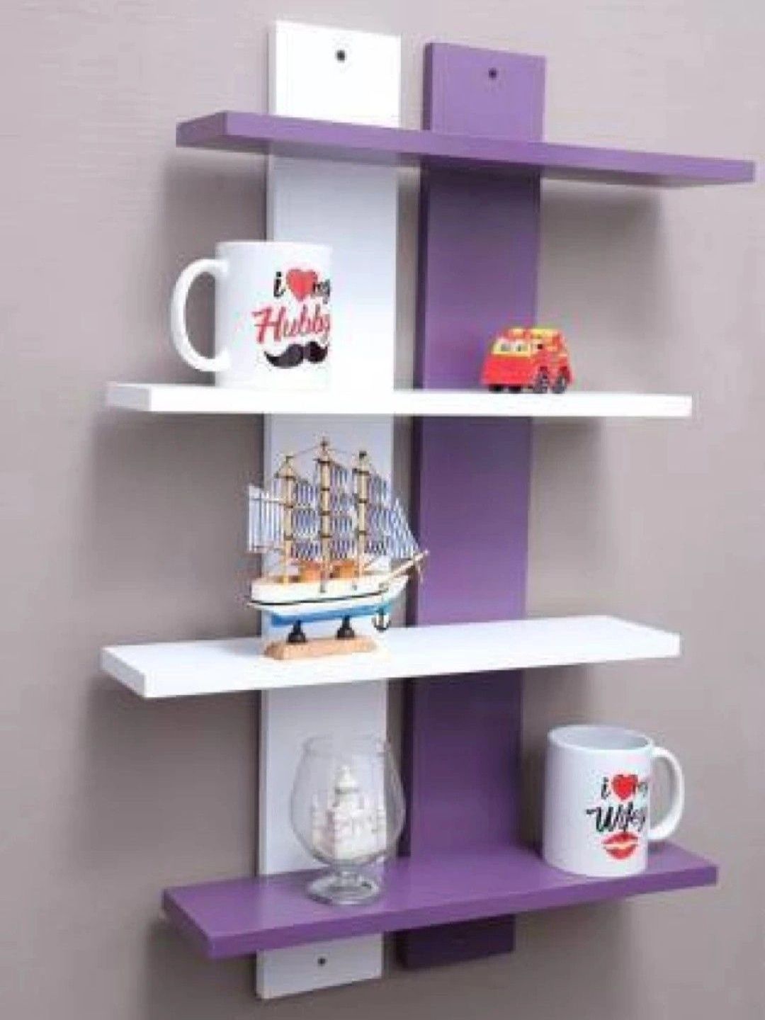 TFS TRADERS White & Purple MDF Wall Shelf with Keyholders-image-1