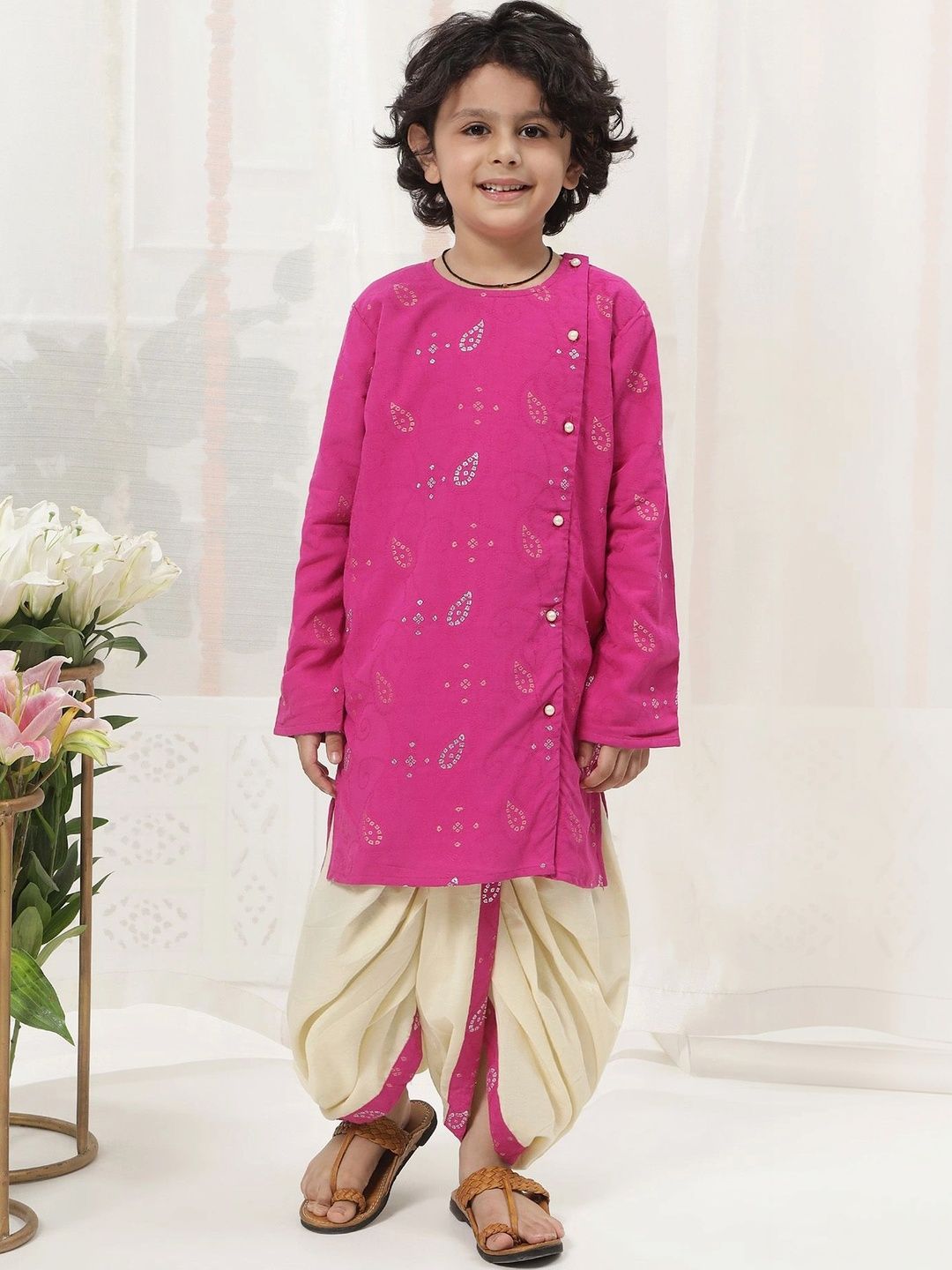 Little Bansi Boys Embroidered Regular Pure Cotton Kurta with Dhoti Pants-picture-14