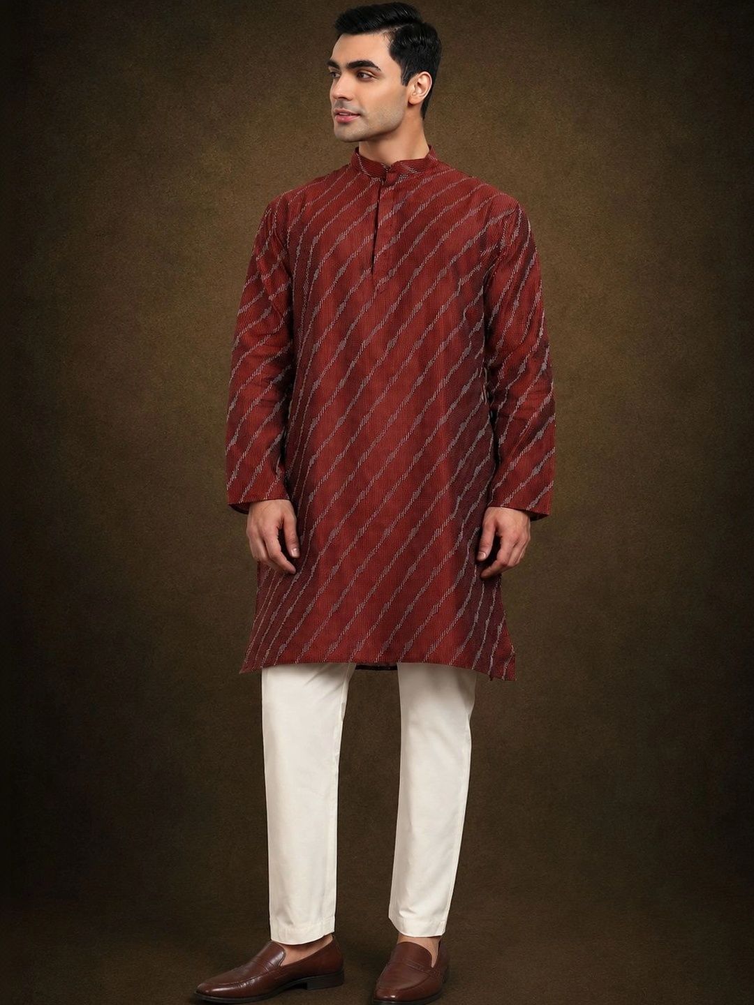 ADHIRAJAN Men Regular Pure Silk Kurta with Trousers-picture-57