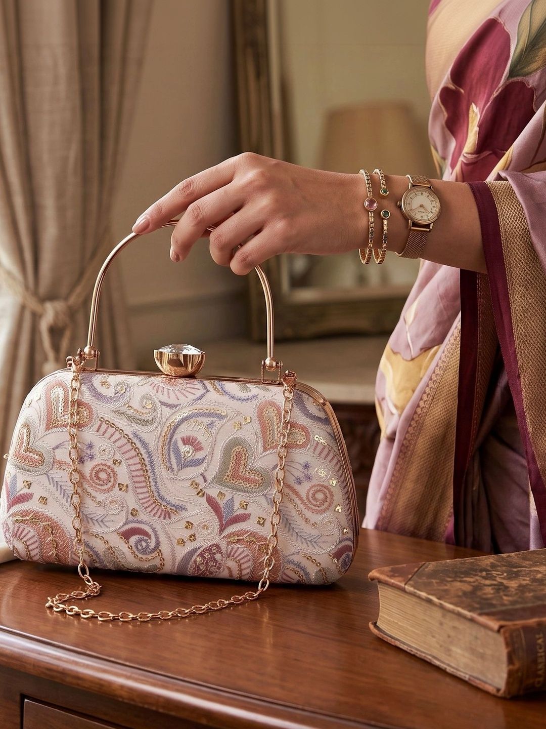 FOR THE BEAUTIFUL YOU Embroidered Box Clutch-image-23