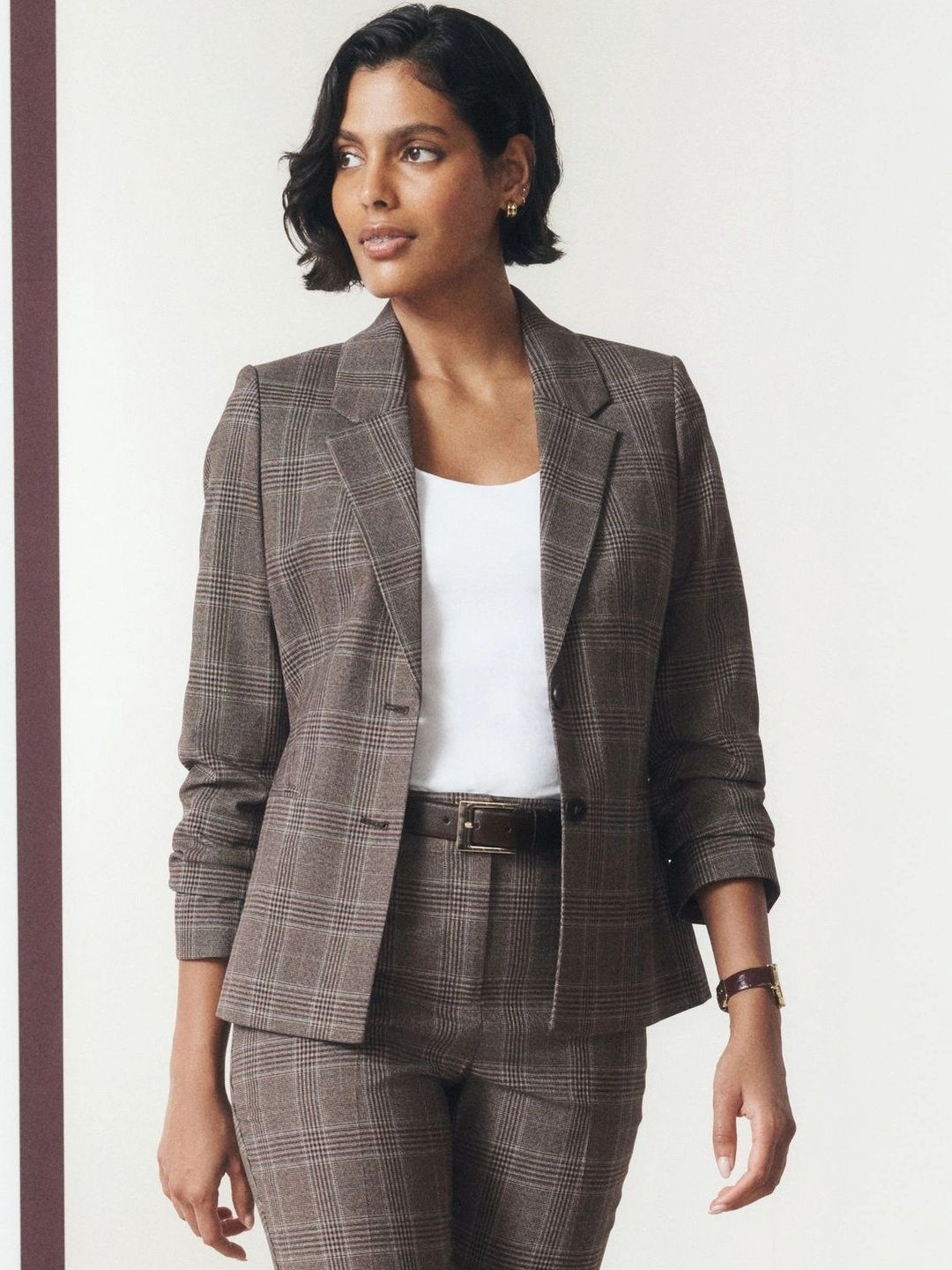 NEXT Checked Single-Breasted Notched Lapel Casual Blazer-picture-14