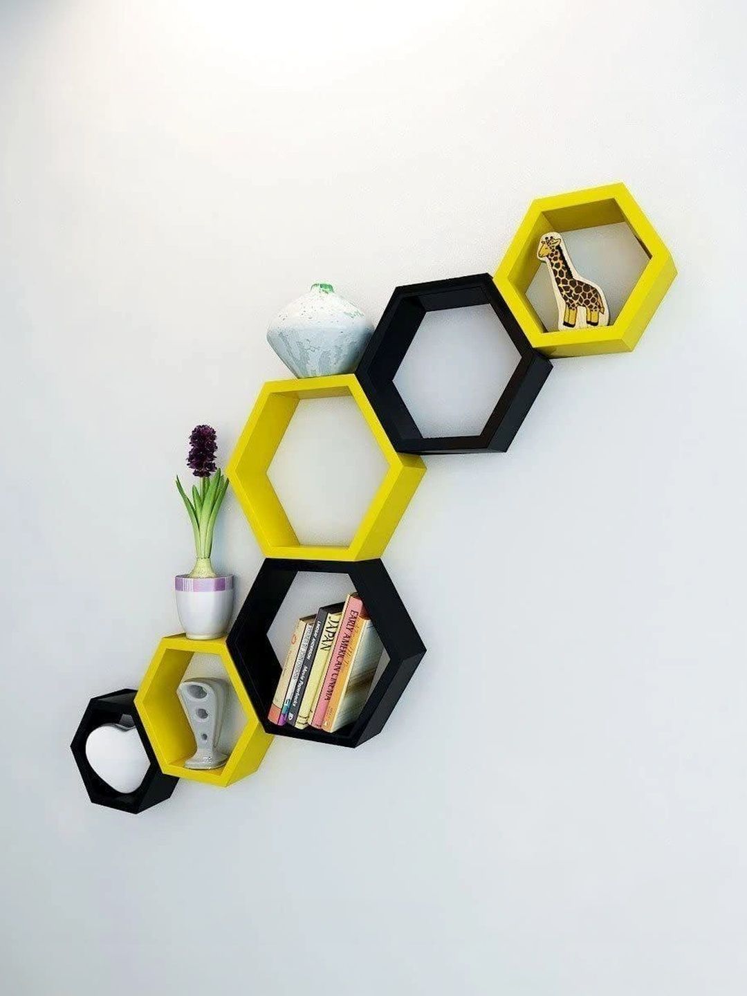TFS TRADERS Yellow & Black MDF Corner Wall Shelf-image-12