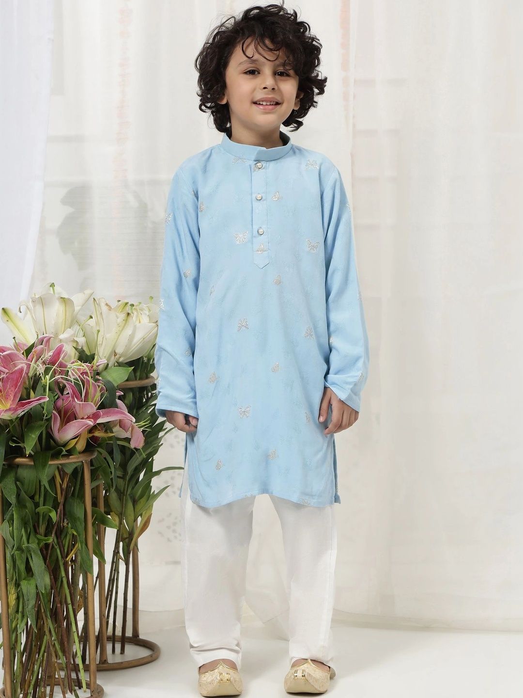 Little Bansi Boys Embroidered Regular Pure Cotton Kurta with Pyjamas-picture-18