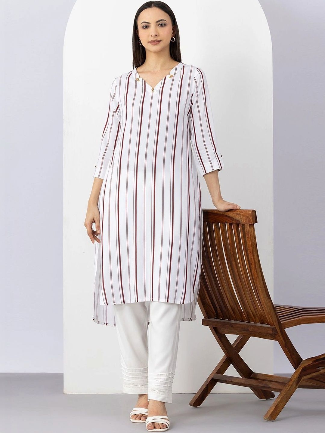 Mustard Printed V-Neck Kurti-picture-20
