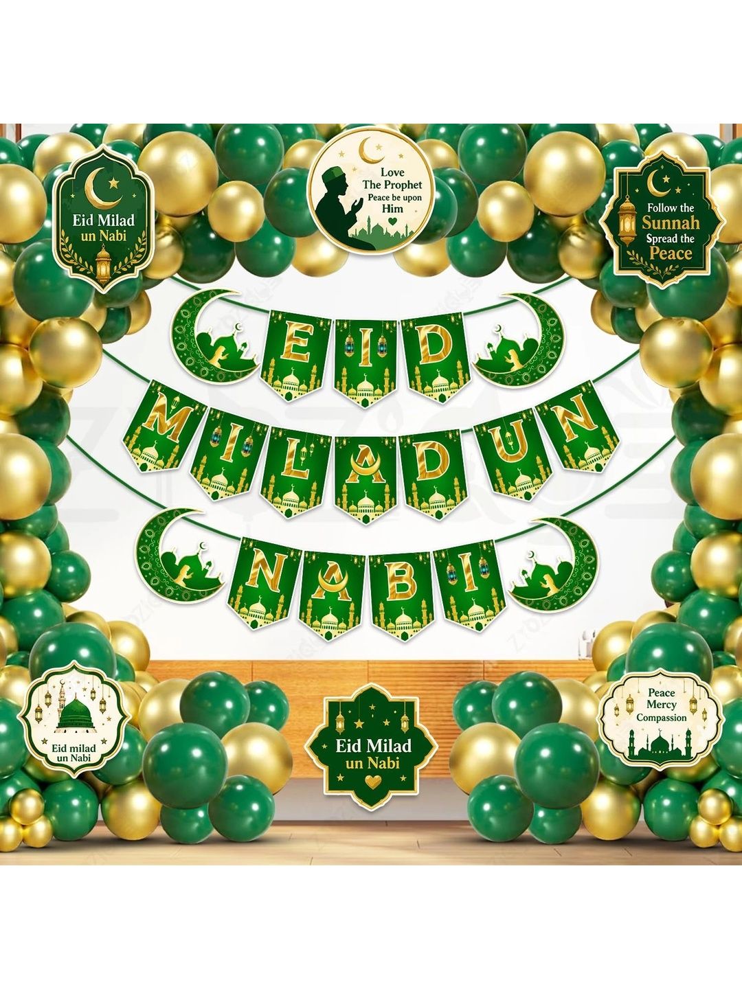 ZYOZI 84-Pcs Green Glossy Reusable Festive Decor - Milad Un Nabi Decorations Kit-picture-47