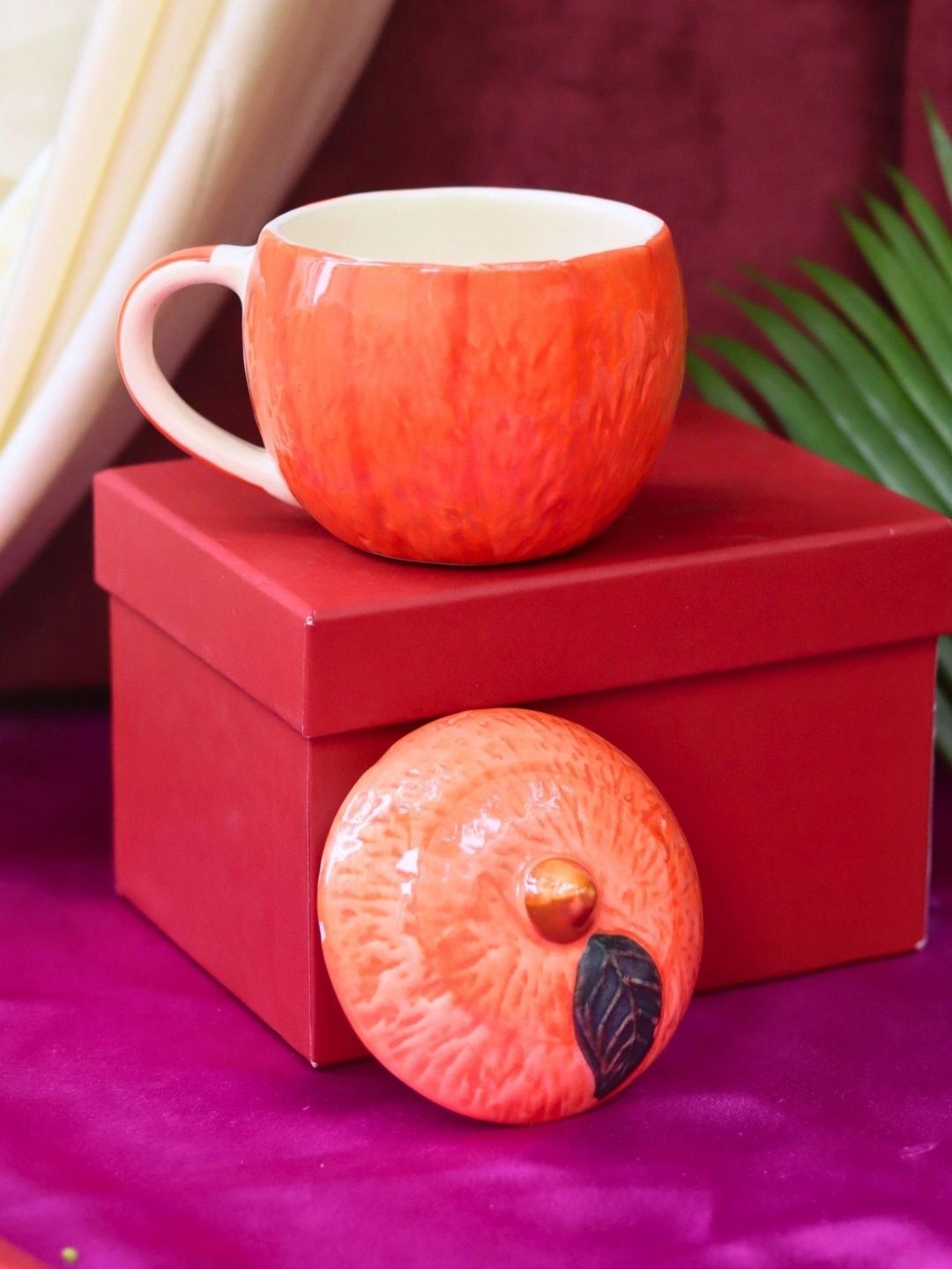 WEAVING HOMES Orange Handcrafted and Hand Painted Printed Ceramic Glossy Mugs Set of Cups and Mugs-picture-36