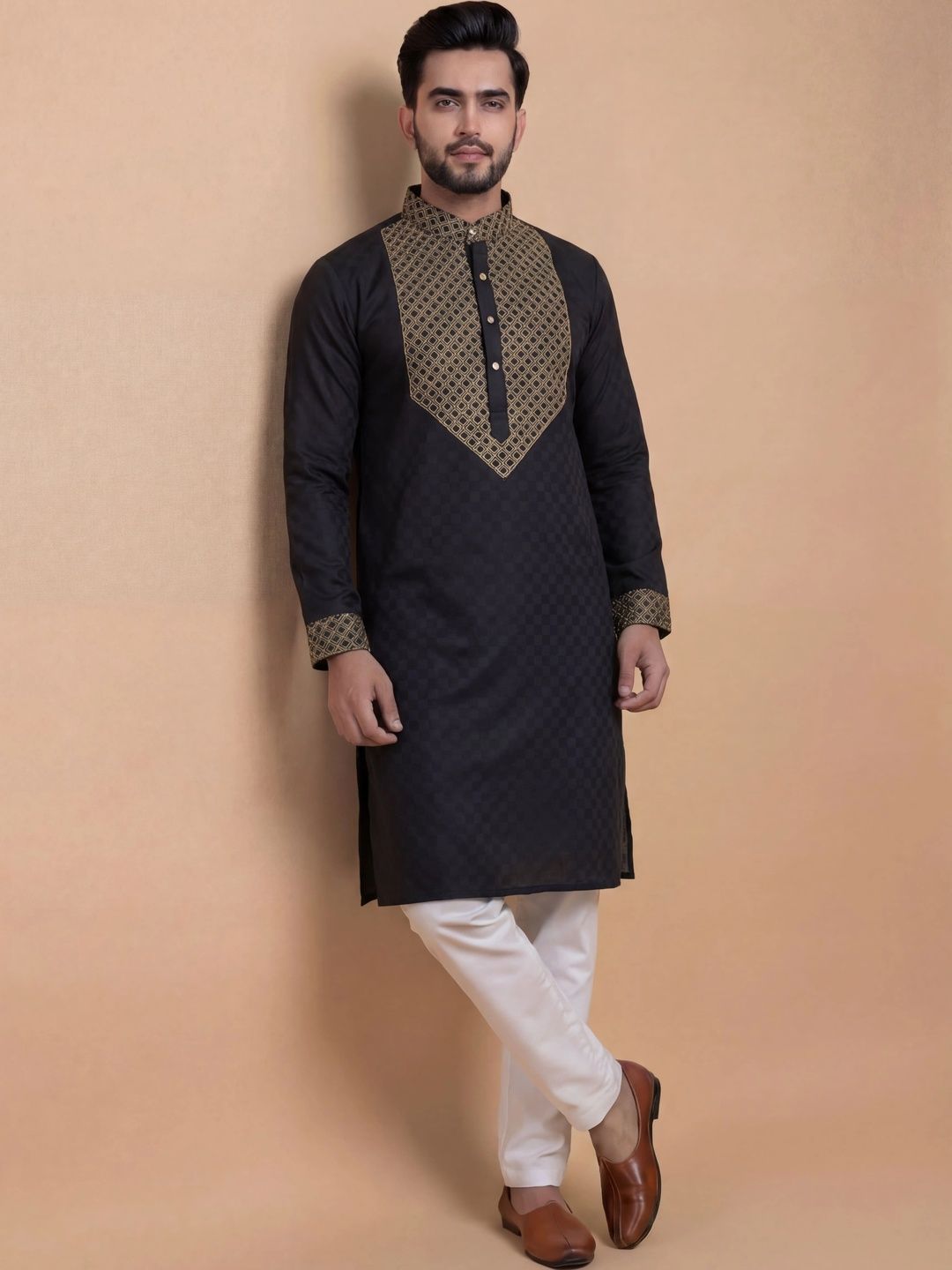 Tibra Collection Men Ethnic Motifs Embroidered Regular Thread Work Kurta with Pyjamas-picture-31