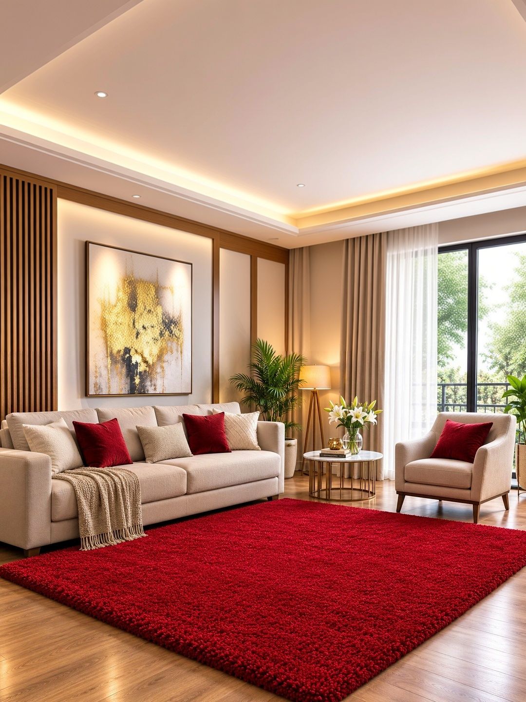 KAYNAT CARPET Red Solid Shaggy Woollen Carpet-picture-13