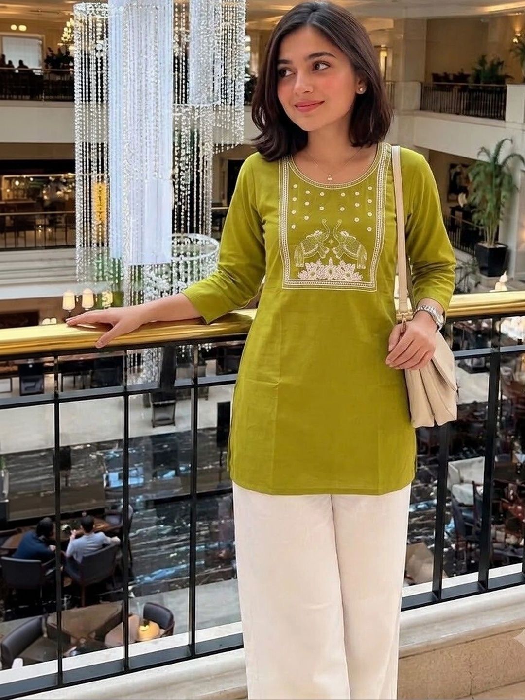 HOUSE OF AXI Ethnic Motifs Embroidered Thread Work Pure Cotton Thread Work Kurti-picture-55