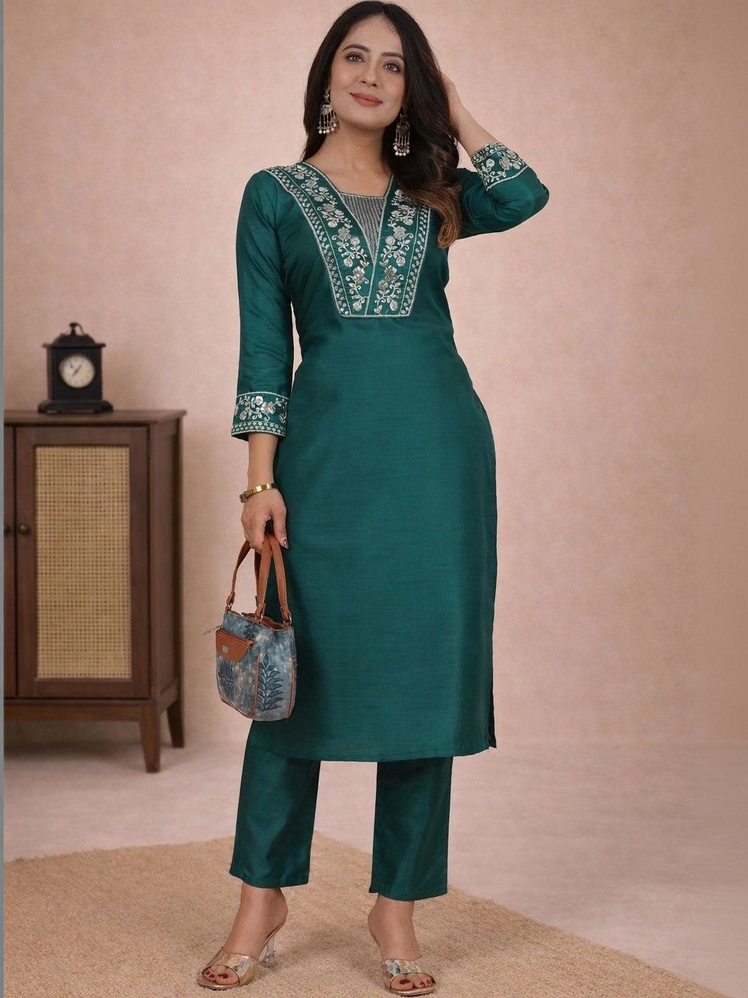 Sangria Embroidered Tunic with Trousers-picture-23