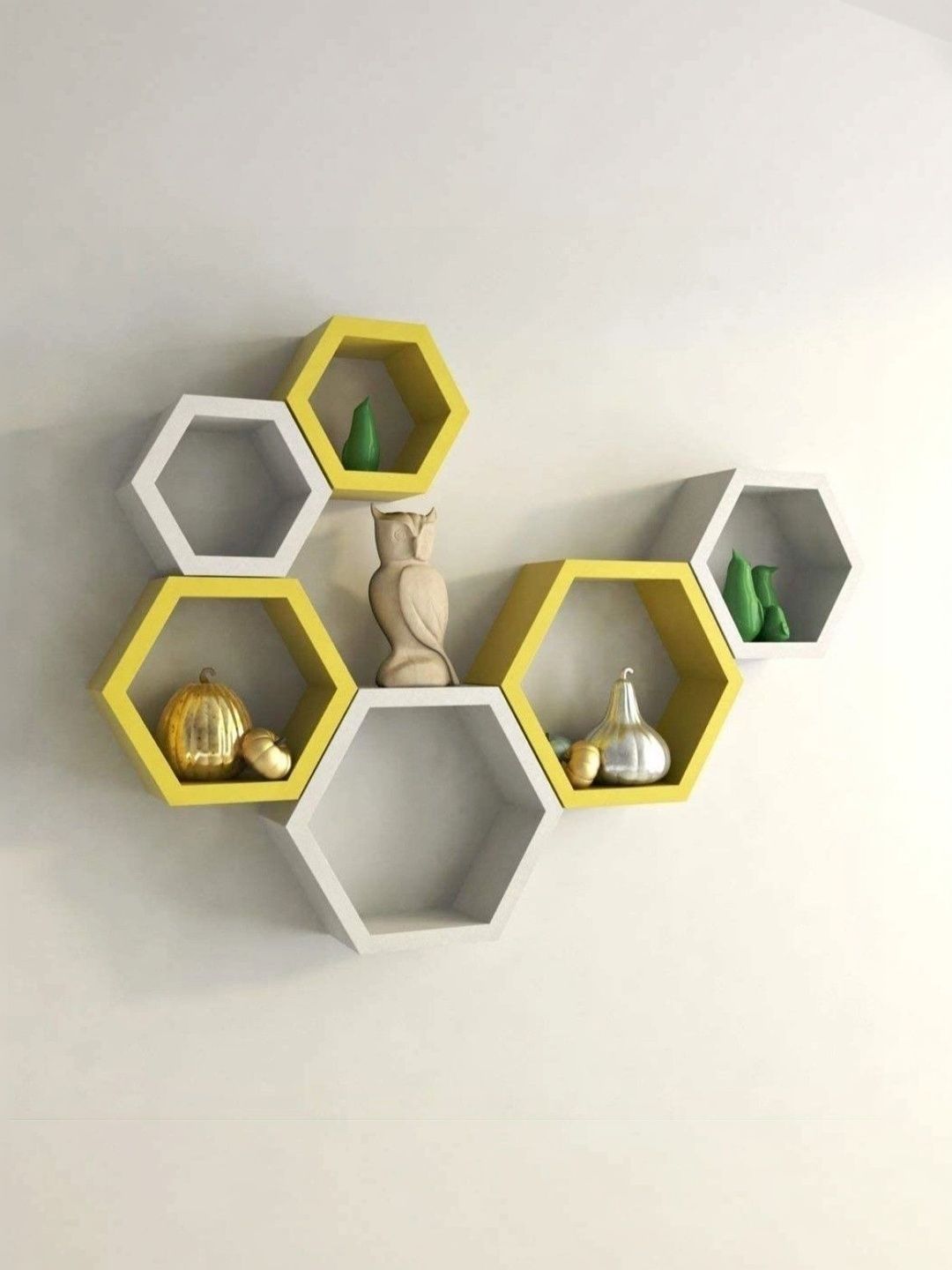 TFS TRADERS Yellow & Grey MDF Wall Shelf with Keyholders-picture-23