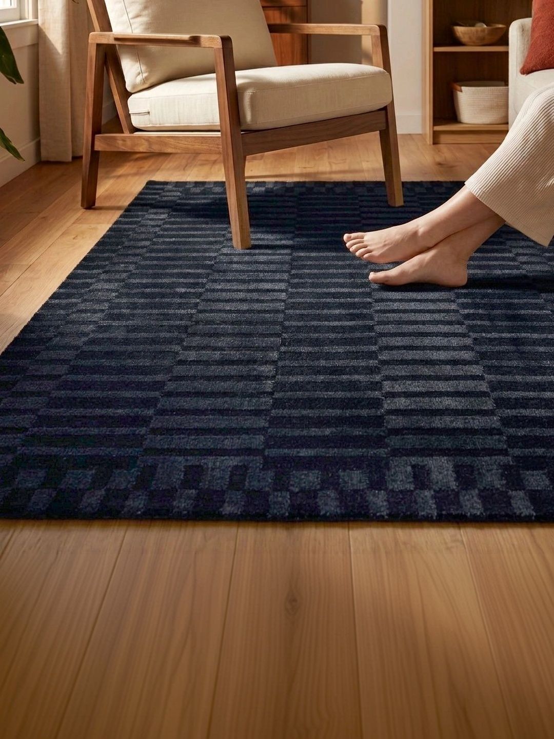 Saral Home Blue Geometric Polyester Carpet-picture-15
