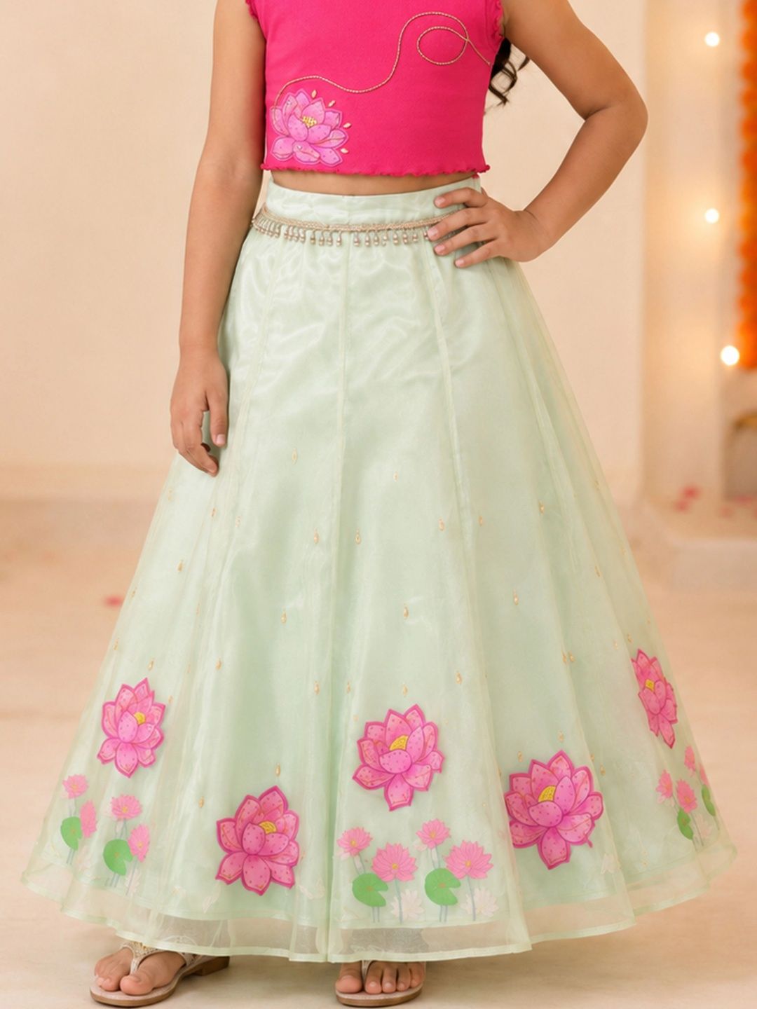 KiddoPanti Girls Georgette Floral Maxi Flared Skirt-picture-48