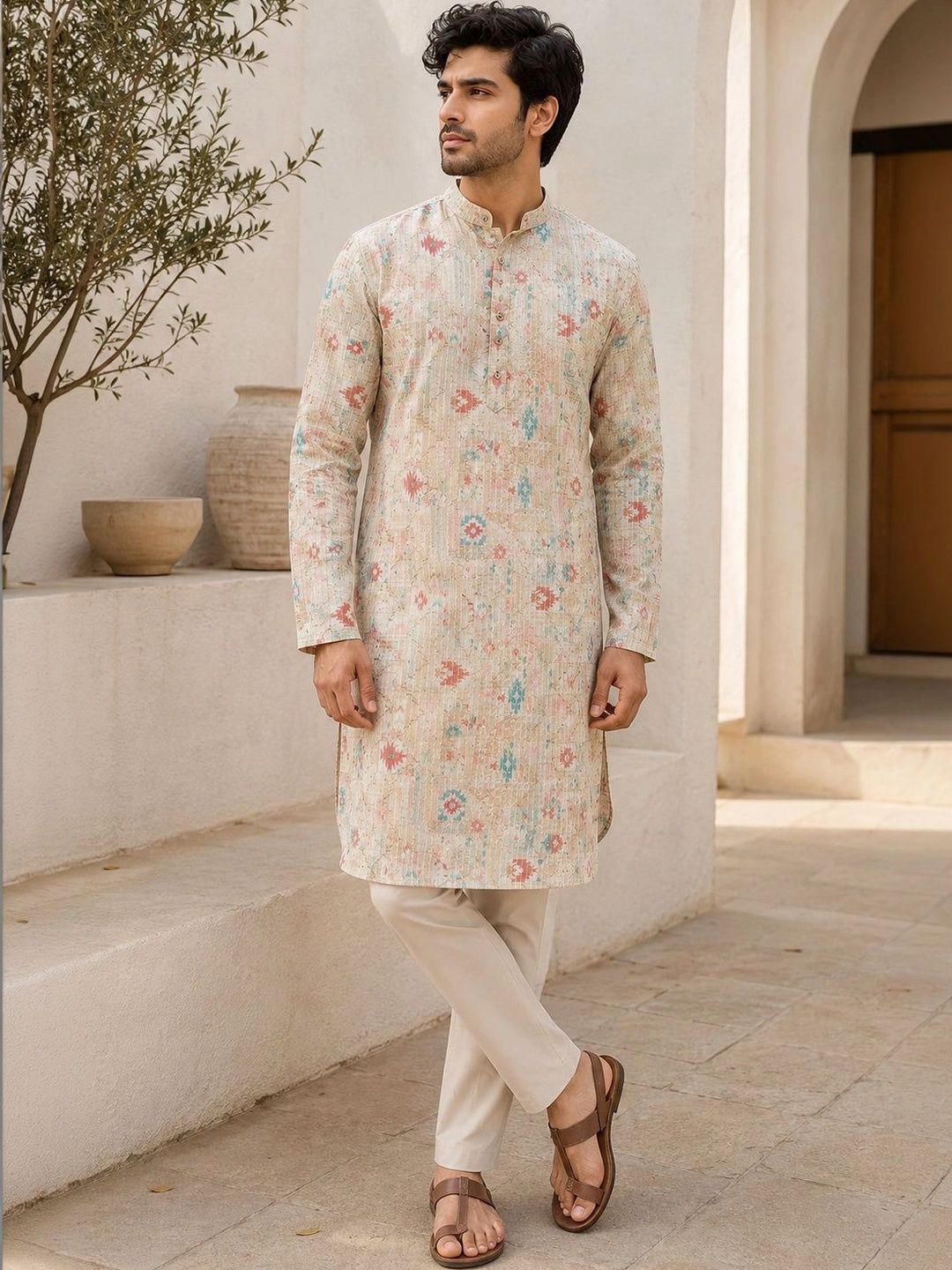 LENIA Men Ethnic Motifs Printed Sequinned Kurta-picture-11