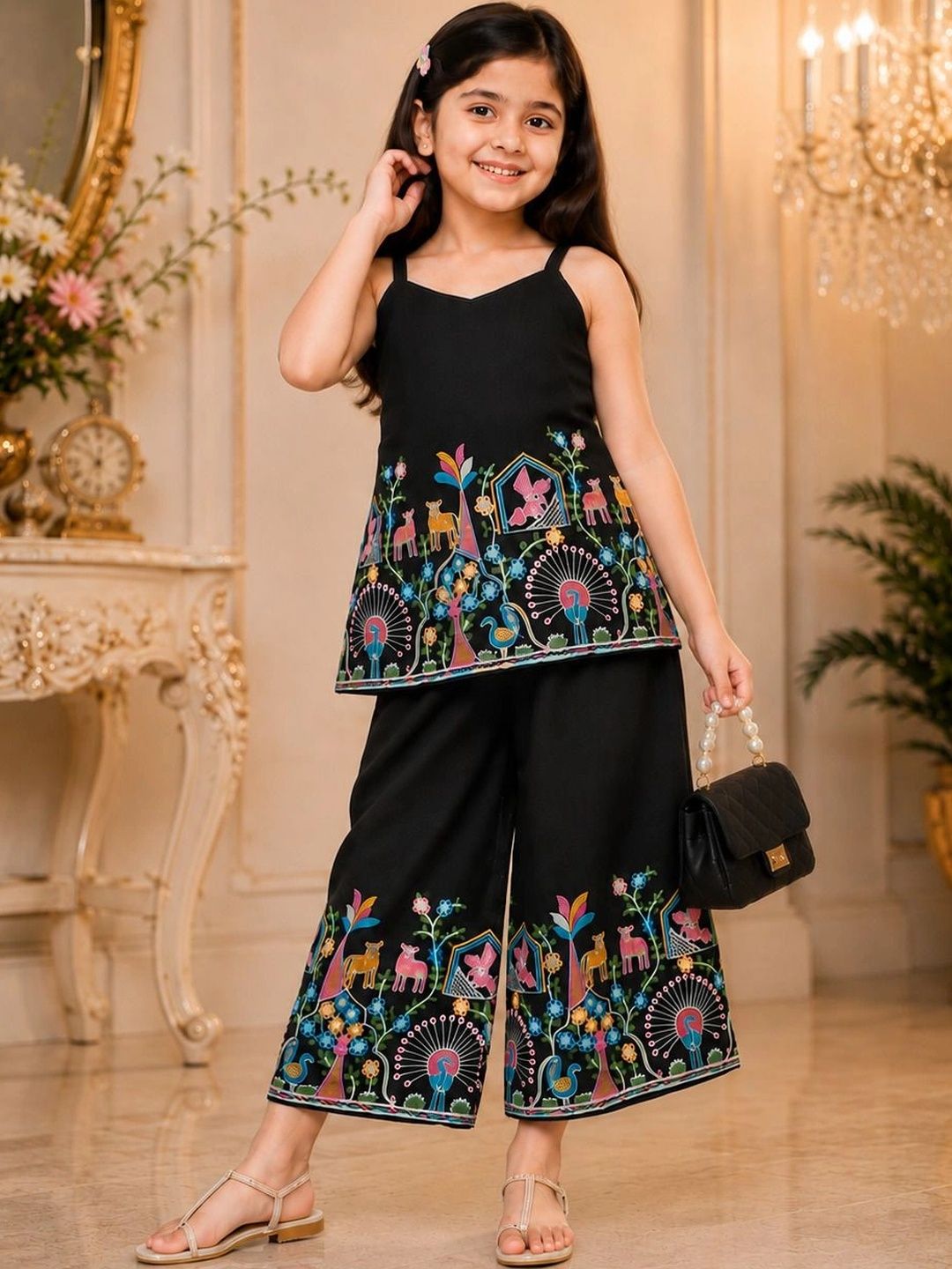 Sangria Girls Ethnic Motifs Embroidered Regular Thread Work Kurta with Palazzos-picture-31