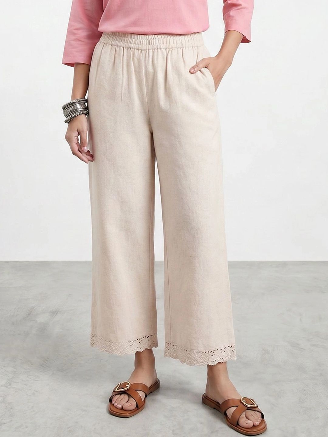 R&B Women Floral Embroidered Straight Fit Trousers-picture-13