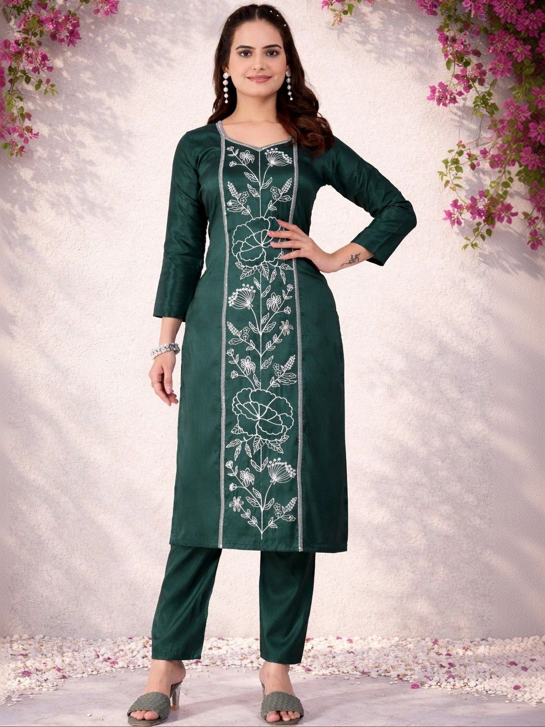 Sangria Floral Embroidered Tunic with Trousers-picture-20