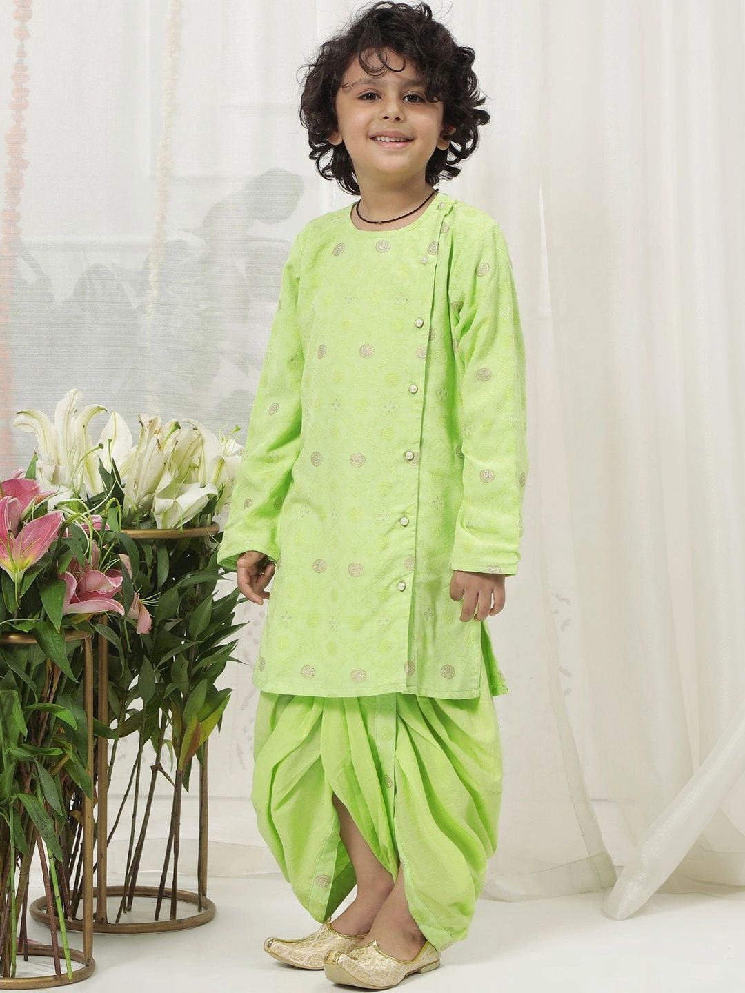 Little Bansi Boys Embroidered Regular Pure Cotton Kurta with Dhoti Pants-picture-20