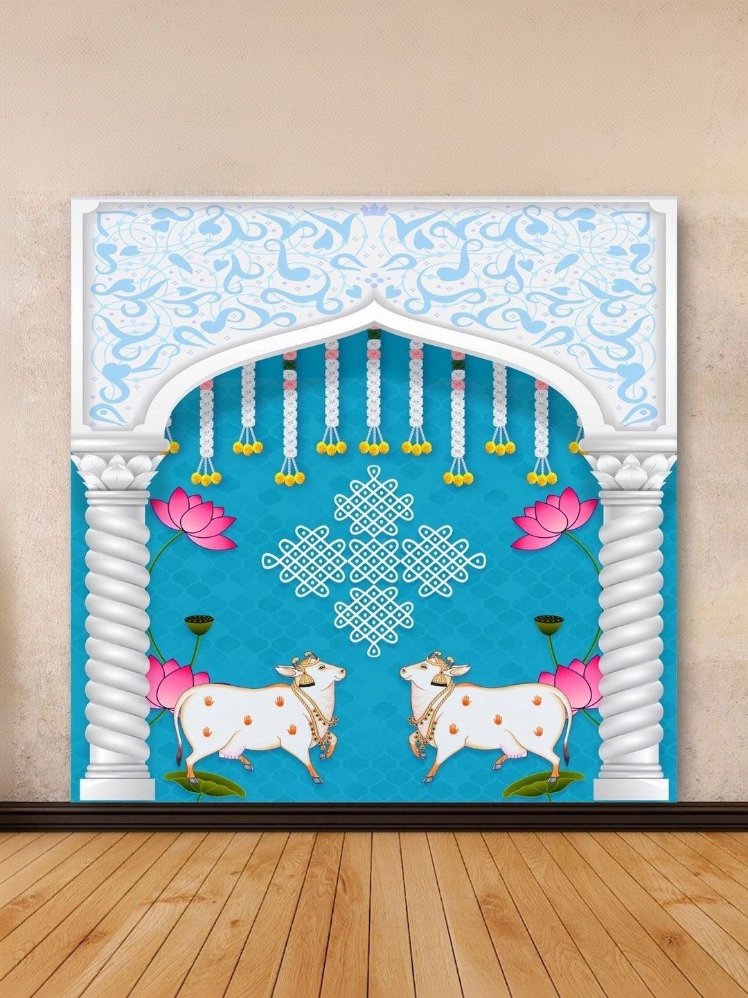 DHARA CREATION Blue & White Printed Festive Backdrop Decor-picture-36