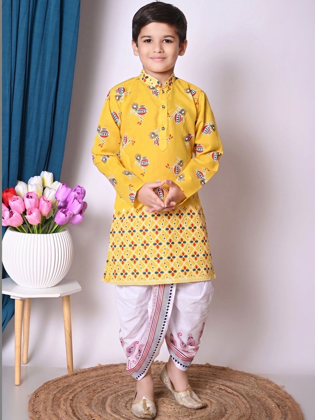 TAKE STYLE Boys Ethnic Motifs Printed Regular Pure Cotton Kurta with Dhoti Pants-picture-23