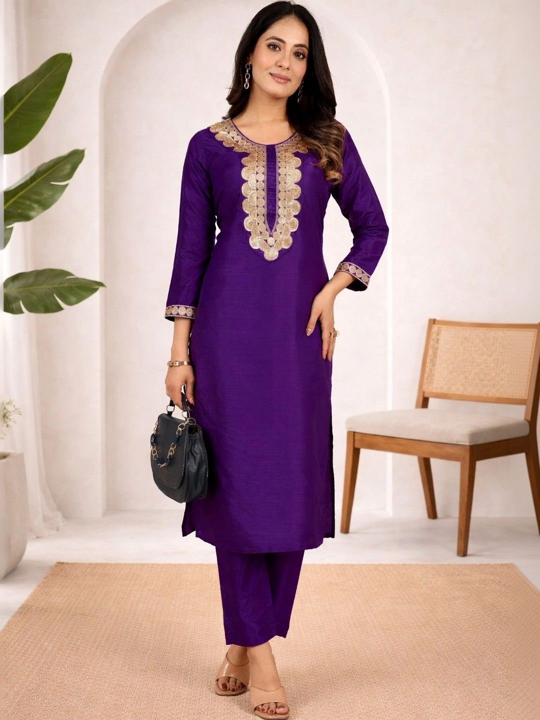 Sangria Floral Embroidered Tunic with Trousers-picture-34