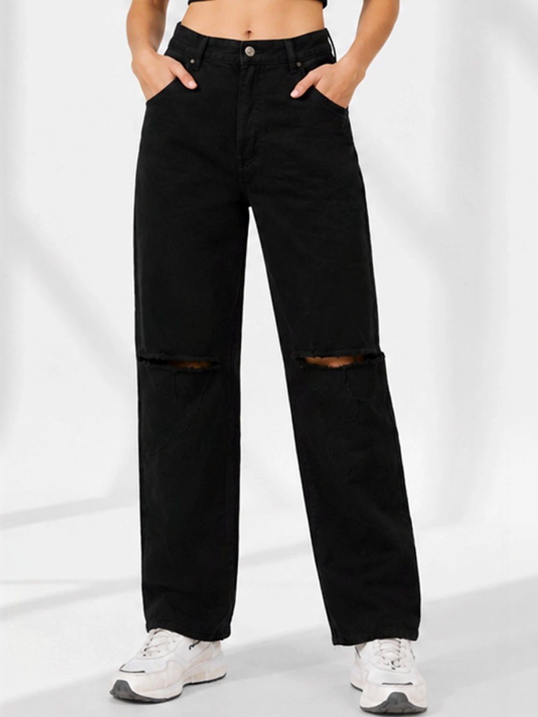 HERE&NOW Women Classic Regular Fit Mid-Rise Slash Knee Stretchable Jeans-picture-28