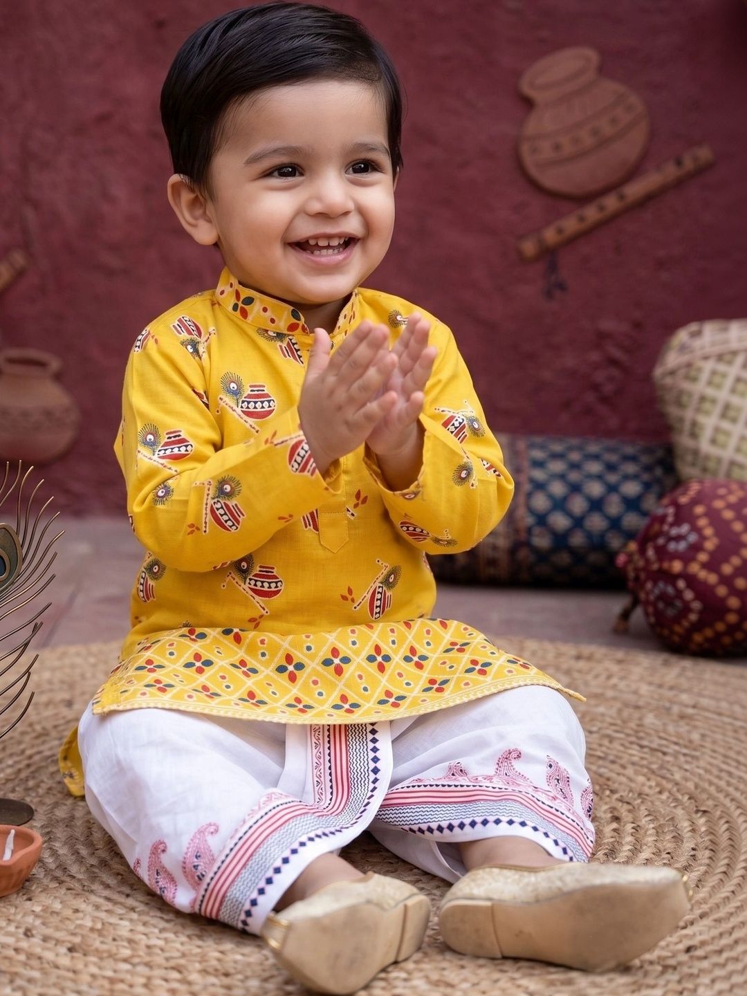 NFC CREATION Boys Ethnic Motifs Printed Regular Pure Cotton Kurta with Dhoti Pants-picture-26
