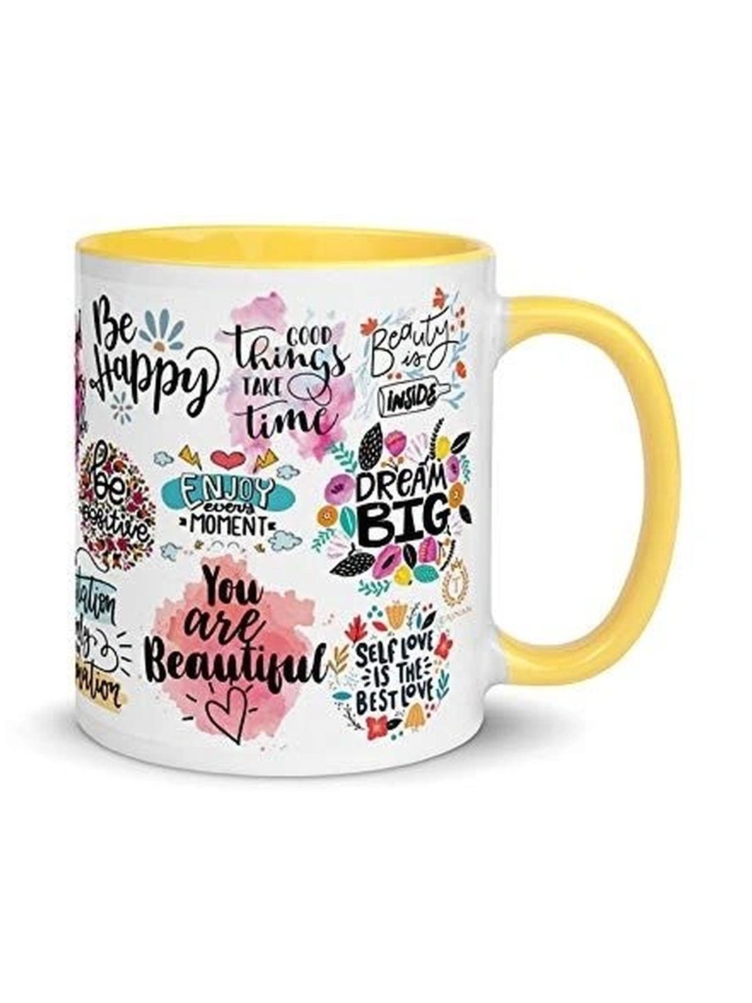TAJNAN Yellow Text or Slogans Printed Ceramic Glossy Mugs Set of Cups and Mugs-picture-45