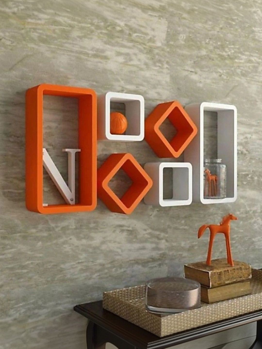 TFS TRADERS Orange & White MDF Wall Shelf with Keyholders-picture-43