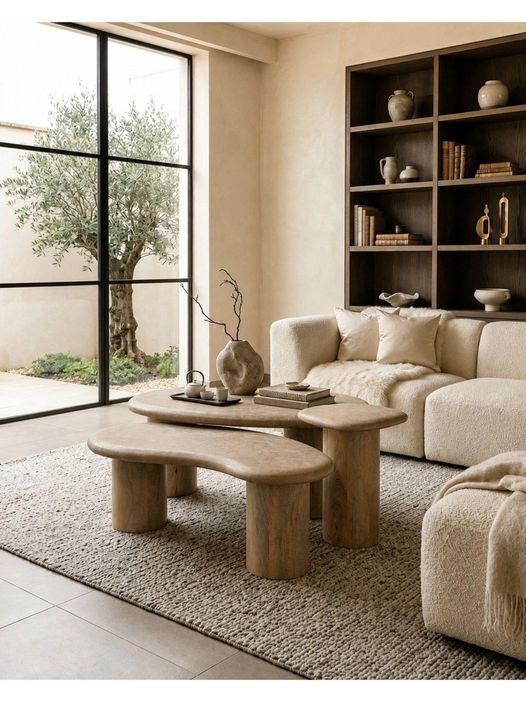 THEGASBH 3 Pieces Beige Natural Stone Abstract Shaped Coffee Table-picture-16