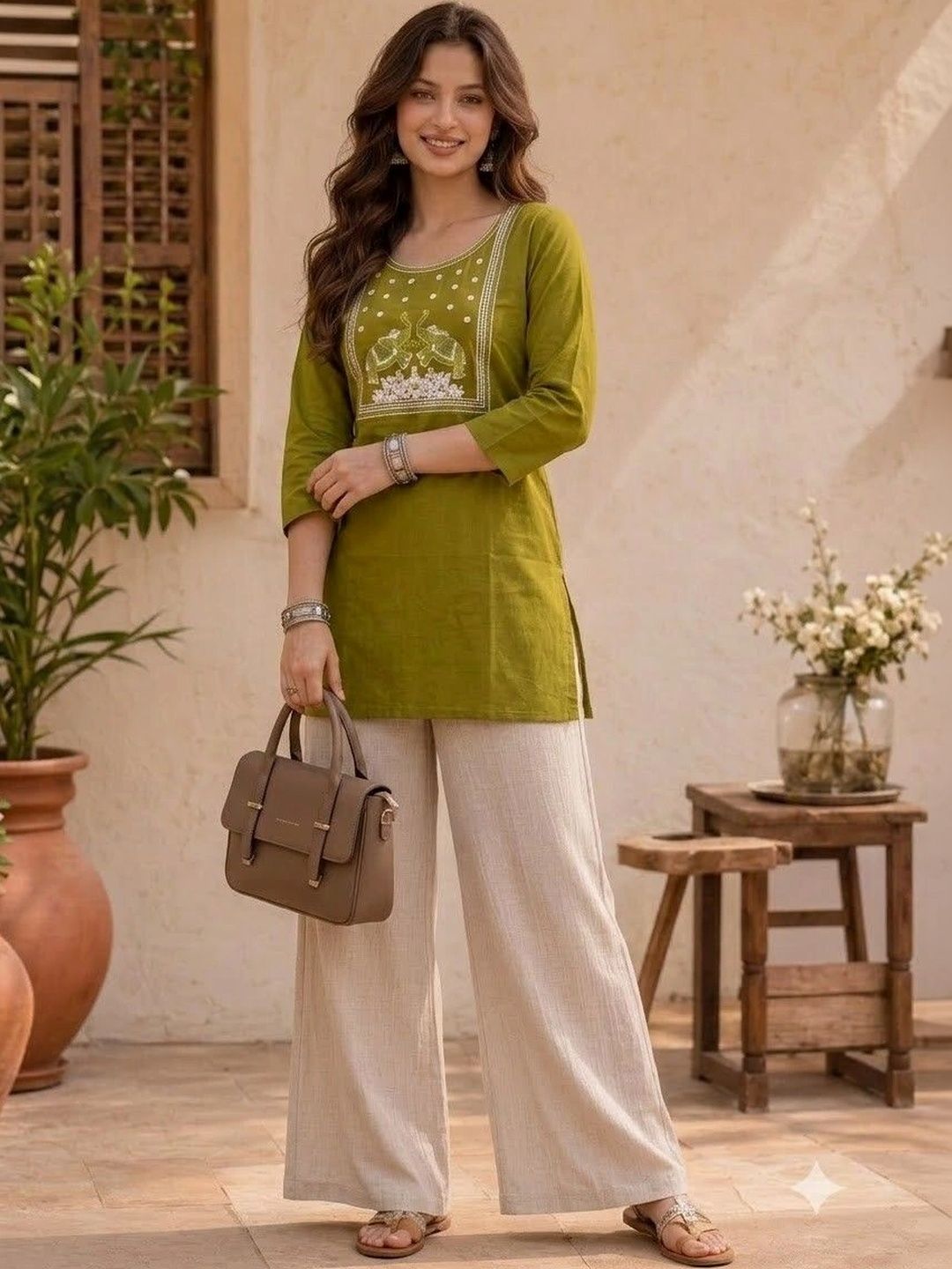 HOUSE OF AXI Ethnic Motifs Embroidered Thread Work Pure Cotton Thread Work Kurti-picture-33