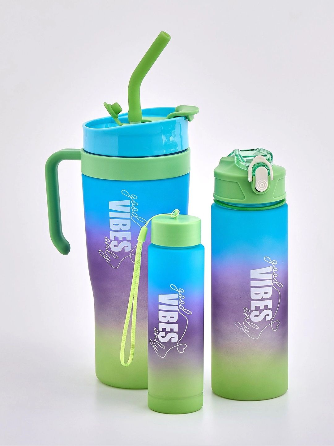 Home Centre Blue & Green Set of 3 Polyethylene Typography Water Bottle-image-25