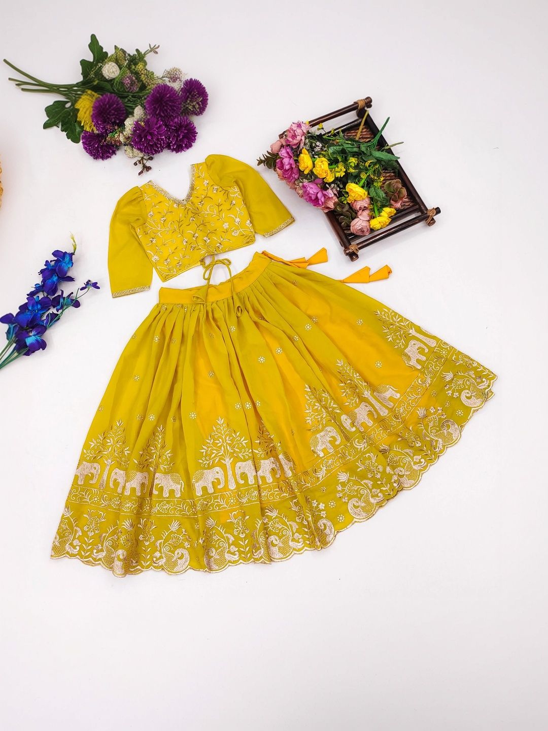 DRISHIV ENTERPRISE Girls Embroidered Thread Work Ready to Wear Lehenga &-picture-12