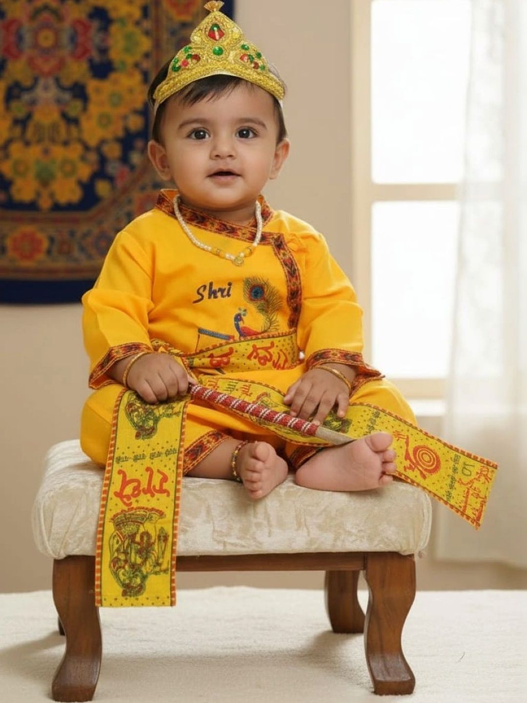 WGC Unisex Kids Ethnic Motifs Printed Angrakha Pure Cotton Kurta with Pyjamas-image-20