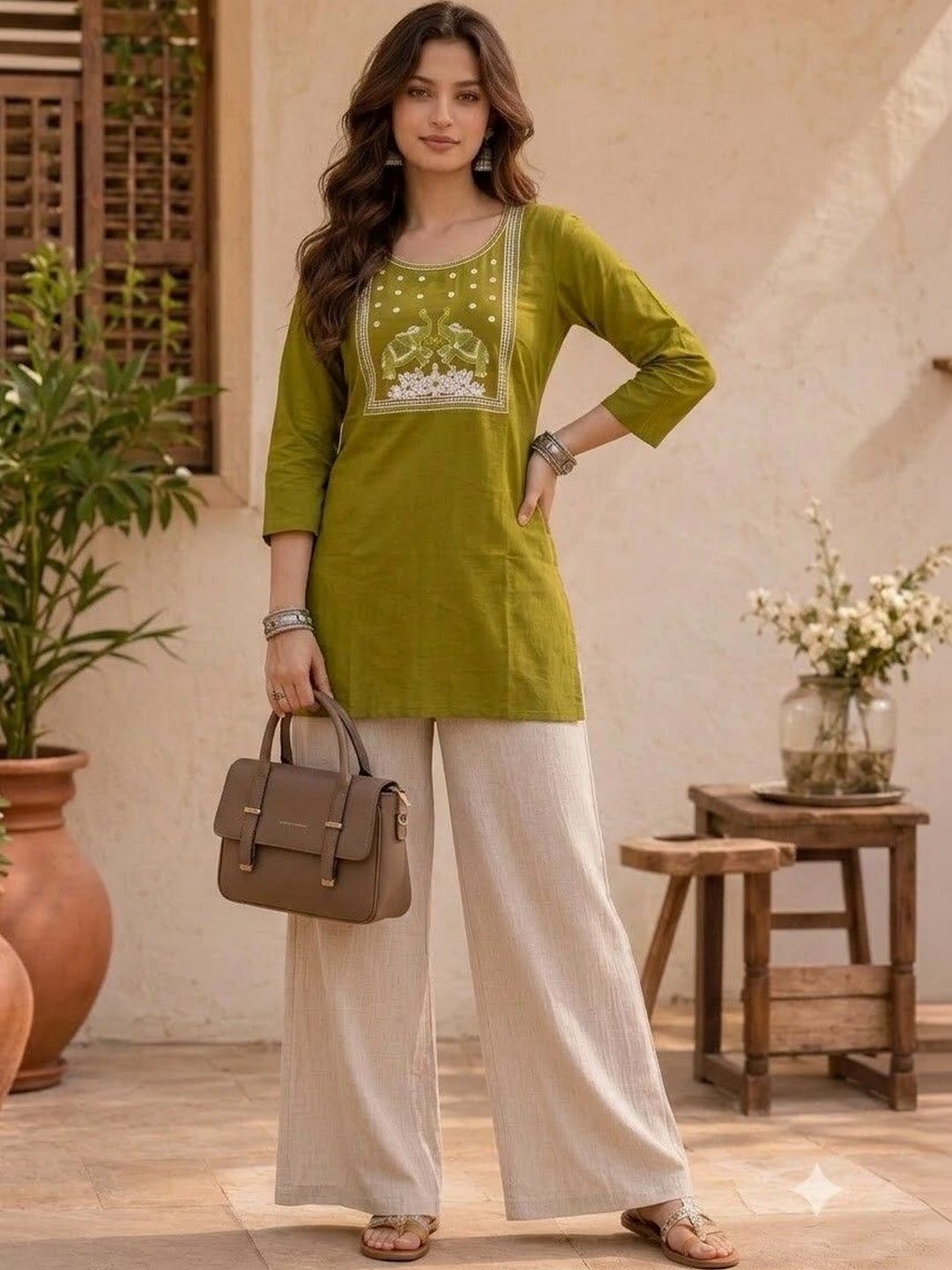 HOUSE OF AXI Ethnic Motifs Embroidered Thread Work Pure Cotton Thread Work Kurti-picture-27