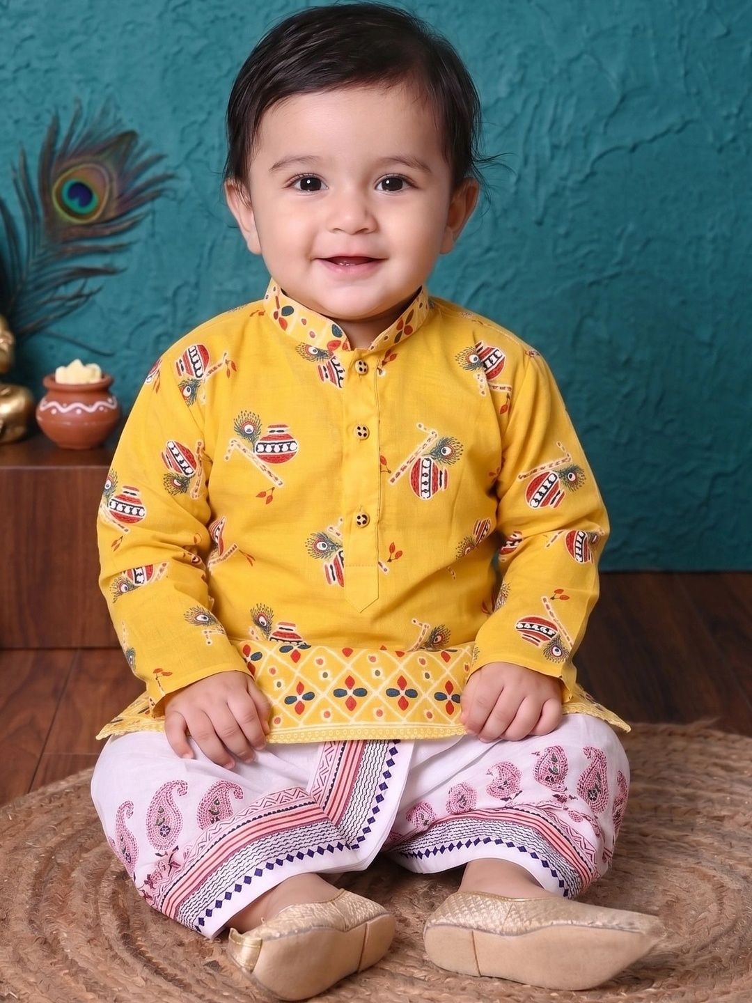 HUMAN CHOICE Boys Ethnic Motifs Printed Regular Pure Cotton Kurta with Dhoti Pants-picture-52