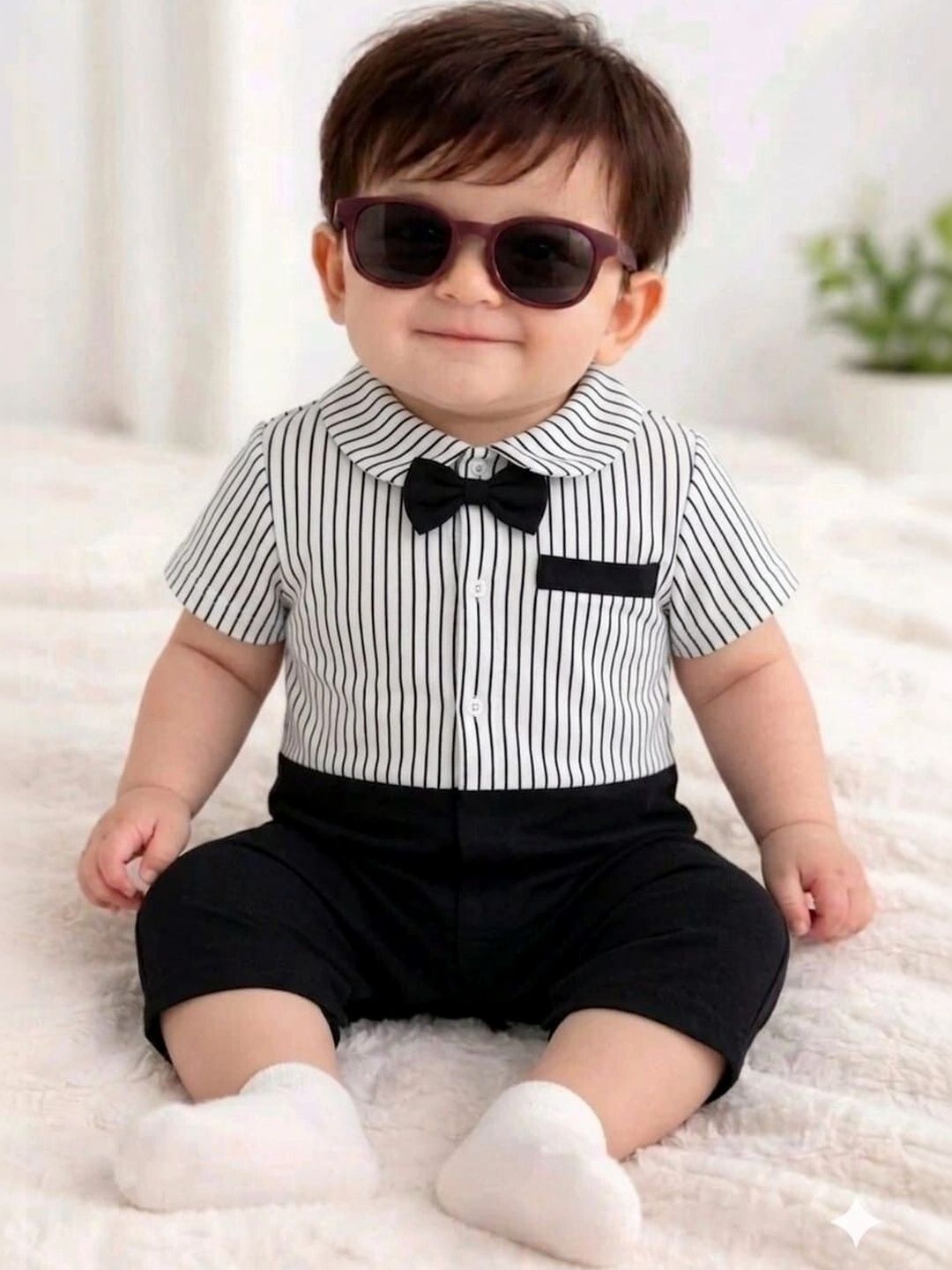 NEMI CREATION Infants Striped Cotton Peter Pan Collar Rompers-picture-19