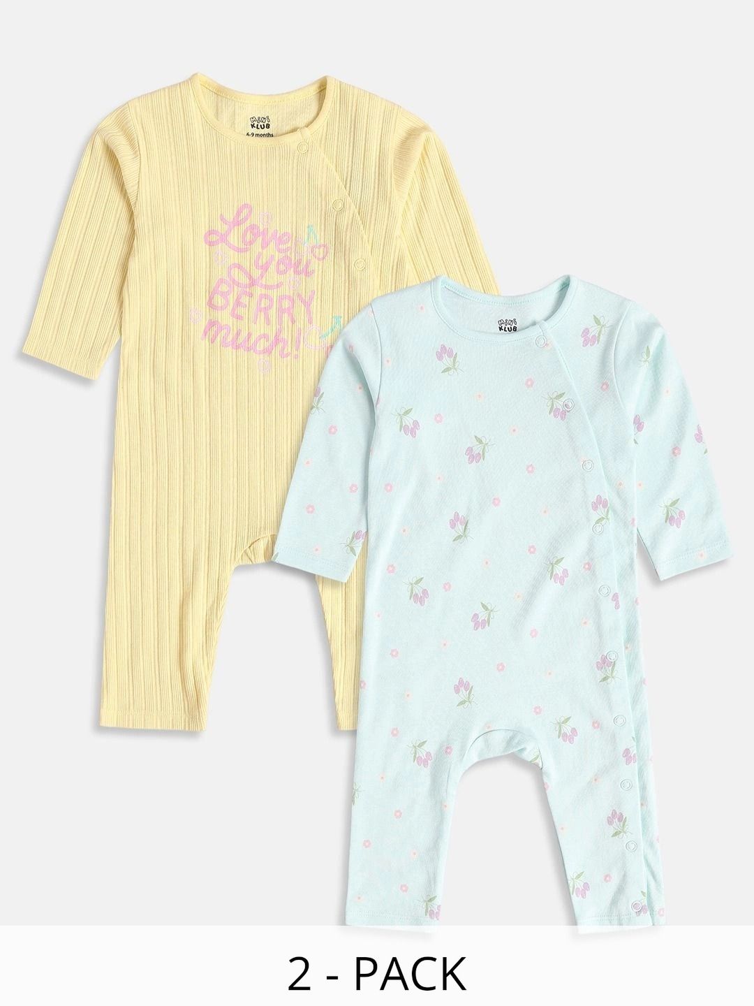MINI KLUB Infant Girls Pack of 2 Printed Cotton Rompers-picture-26