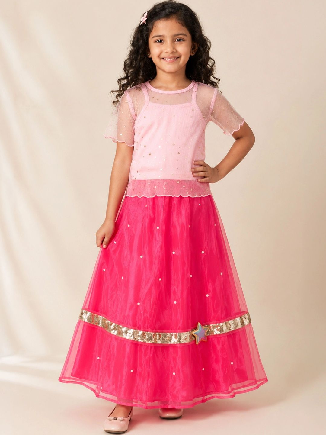 KiddoPanti Girls Embellished Top with Skirt-picture-33