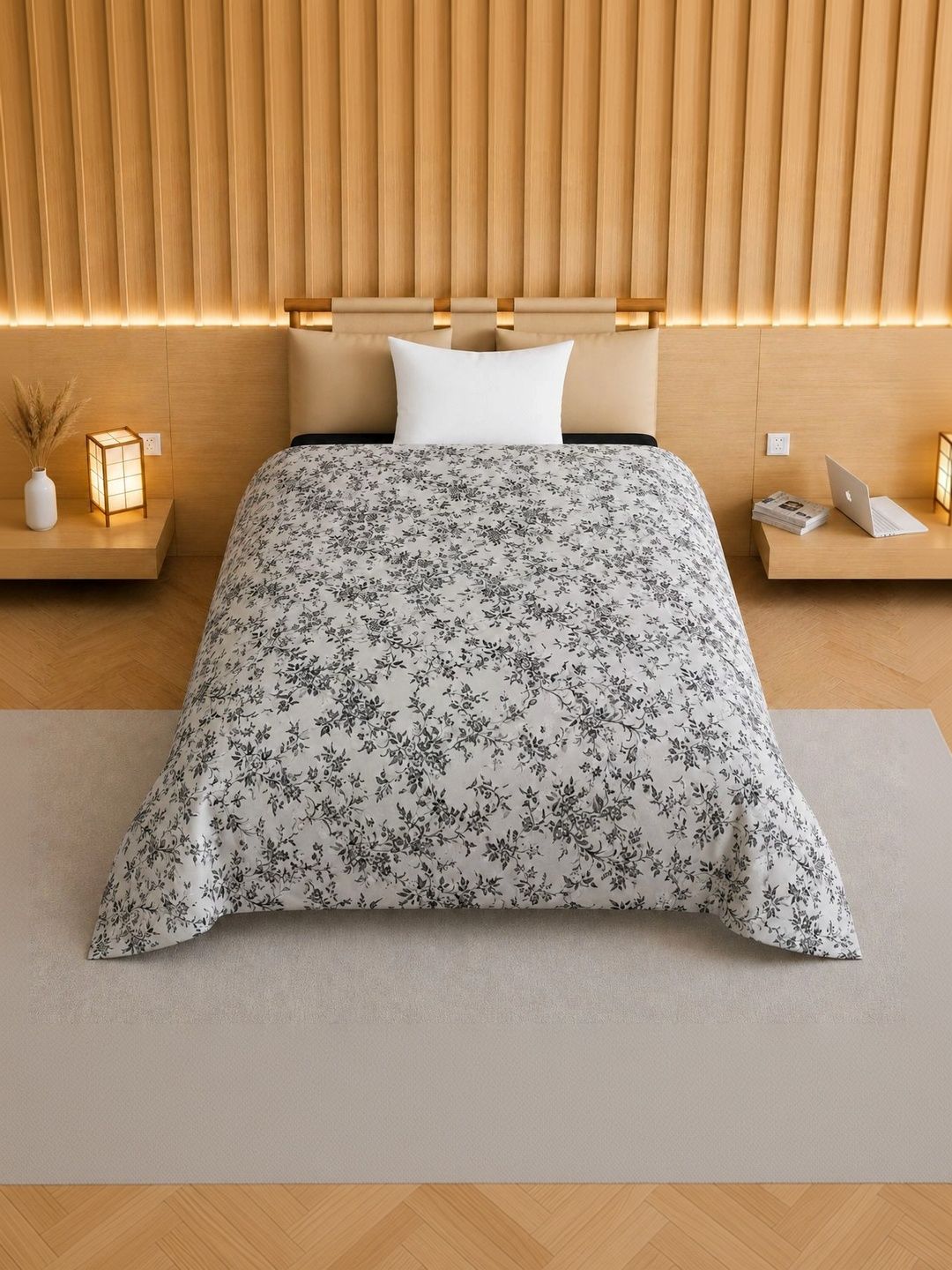 TINDLER KNOTS Grey & Black Floral Printed Single Duvet Cover-picture-27
