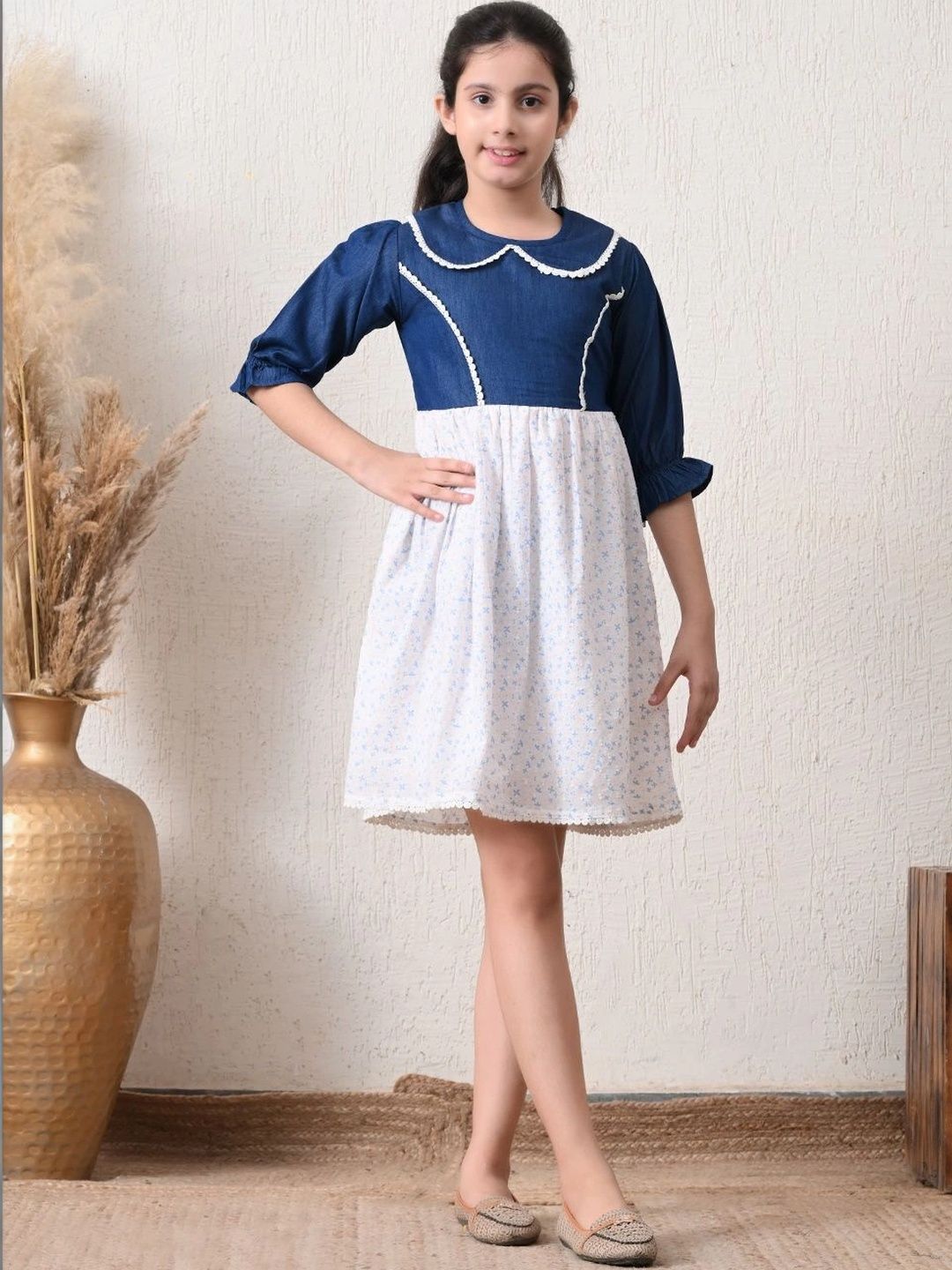 Bella Moda Floral Print Peter Pan Collar Ruffled A-Line Dress-picture-13