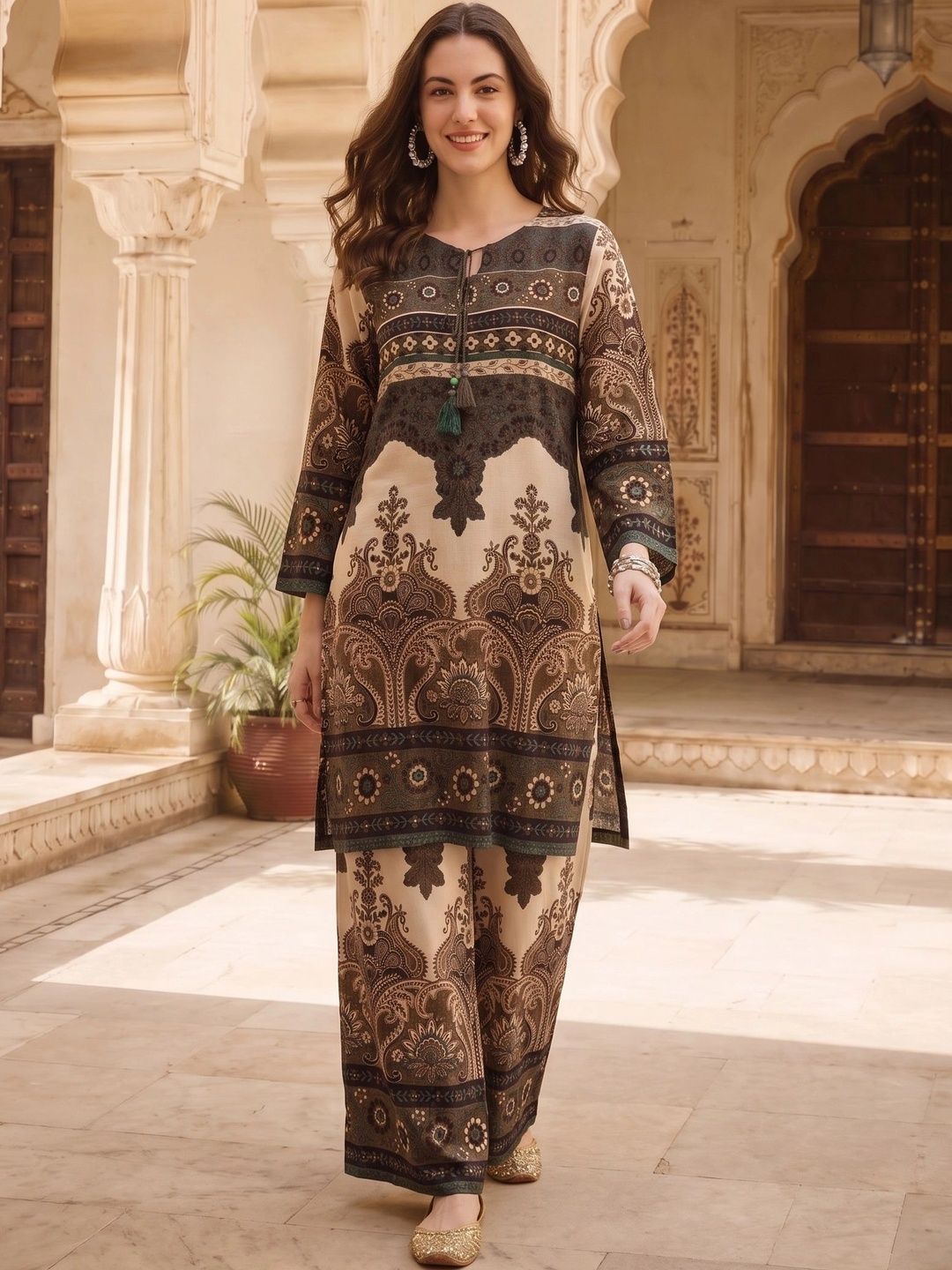 Sangria Women Ethnic Motifs Printed Regular Kurta with Palazzos-picture-22