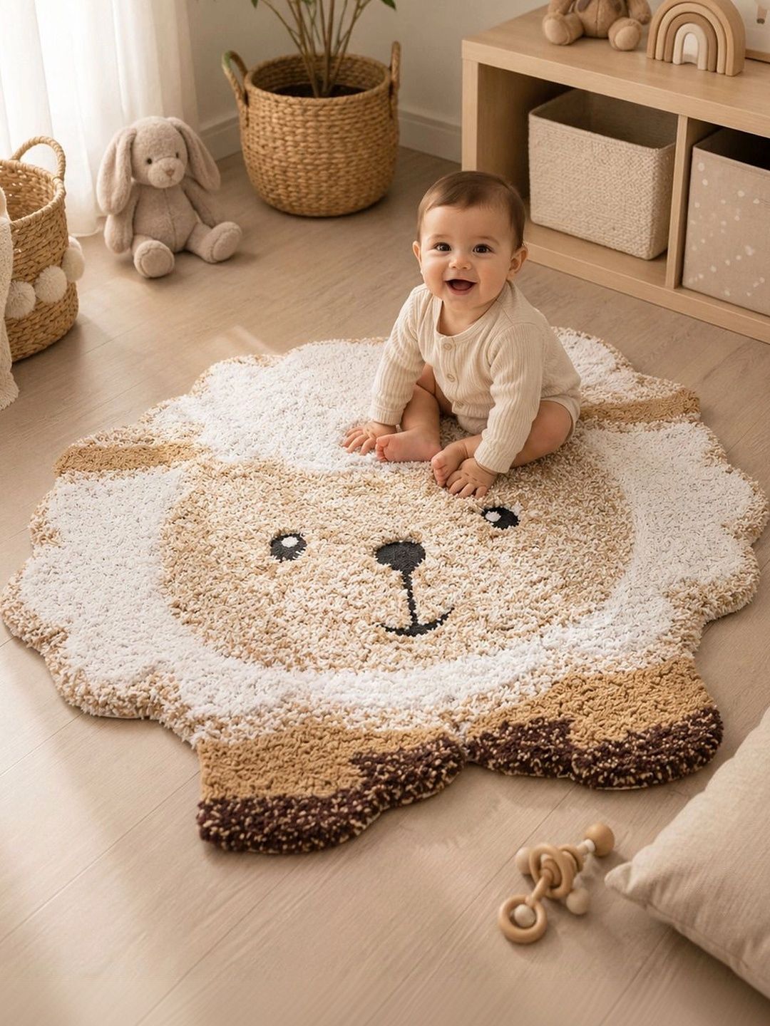 THE BABY TRUNK Kids Brown & White Little Lamb Design Pure Cotton Anti-Skid Play Mat-image-21
